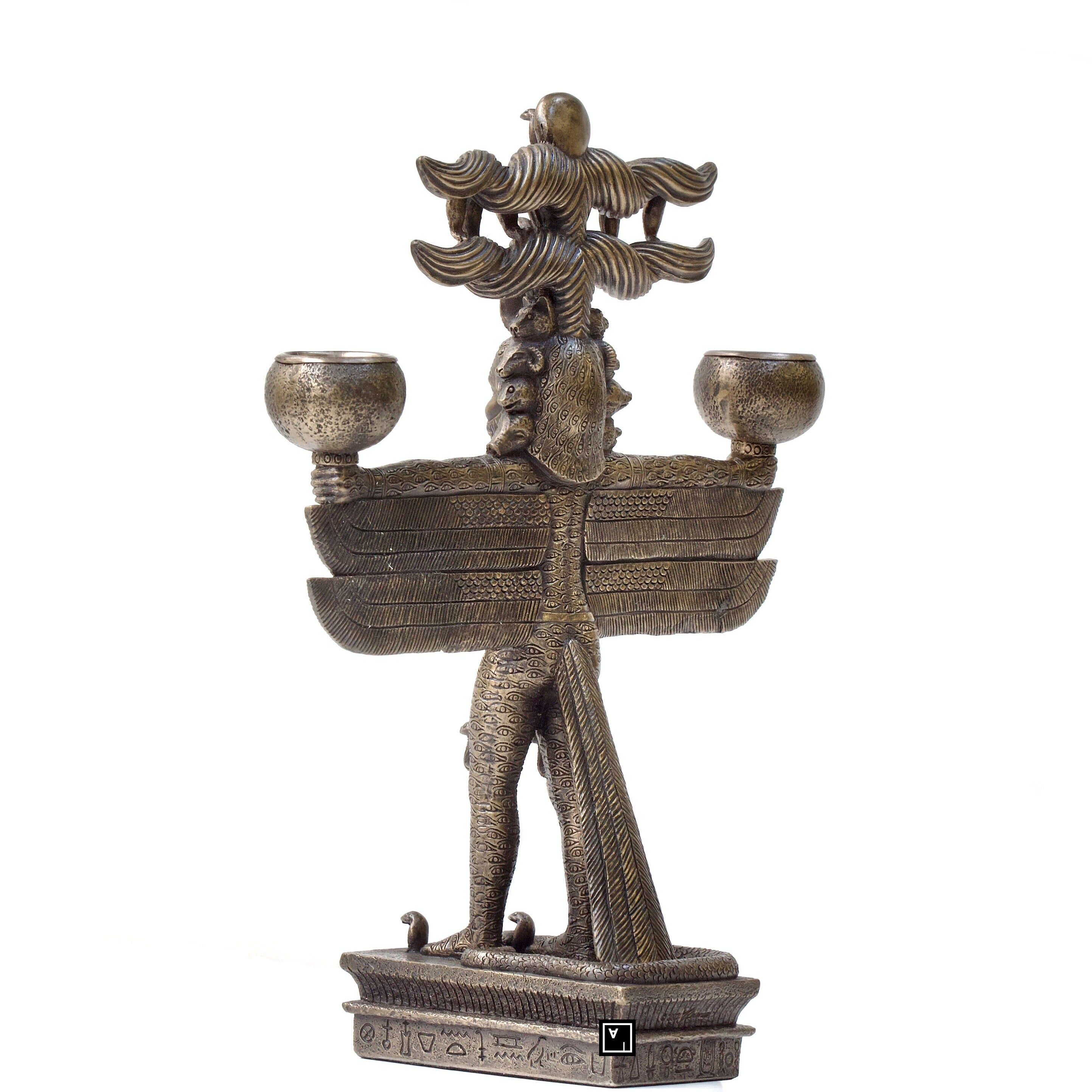 9.44 Inches Pantheus Ancient Egyptian Pharaoh Pagan Candlestick Holder. Wiccan candle holder.