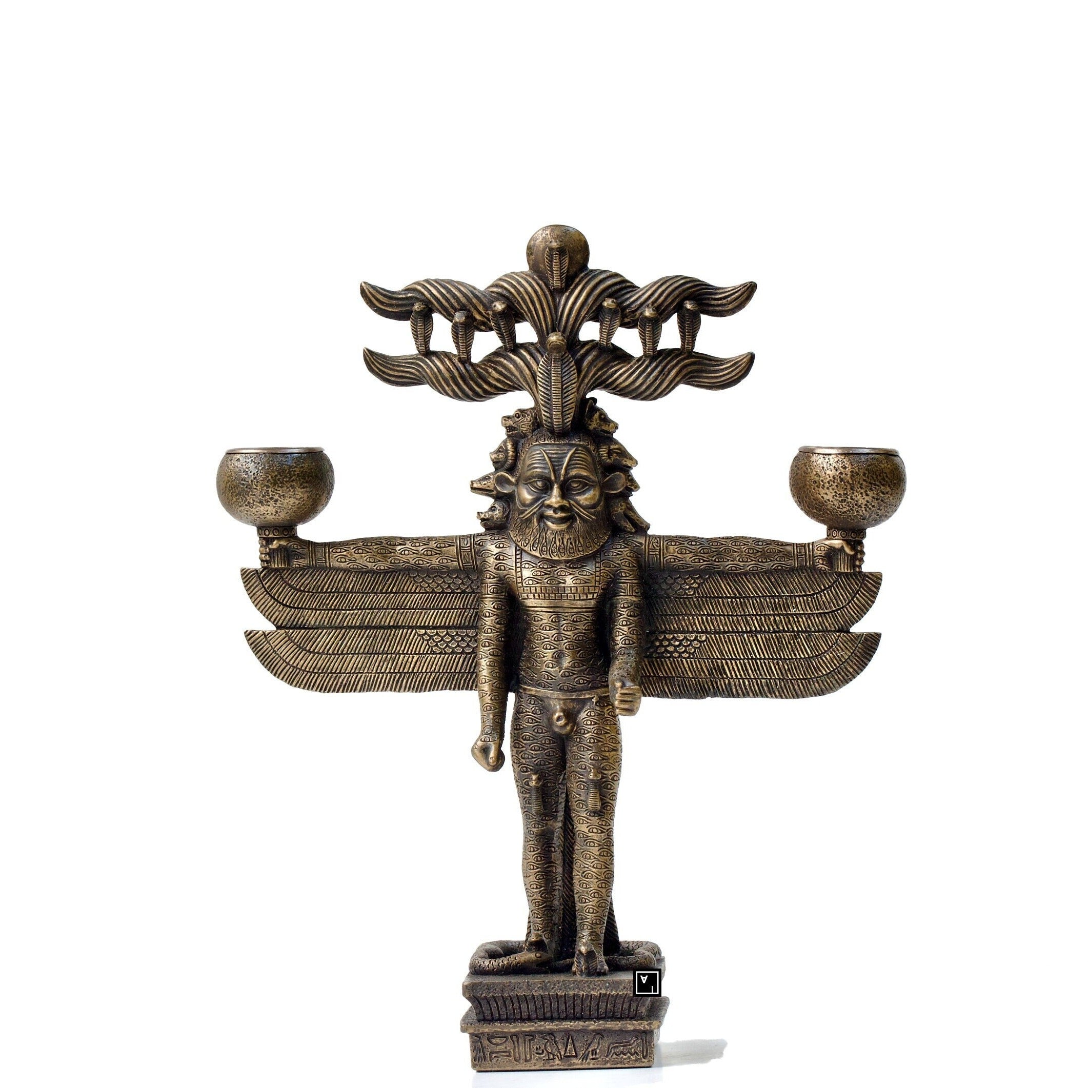 9.44 Inches Pantheus Ancient Egyptian Pharaoh Pagan Candlestick Holder. Wiccan candle holder.