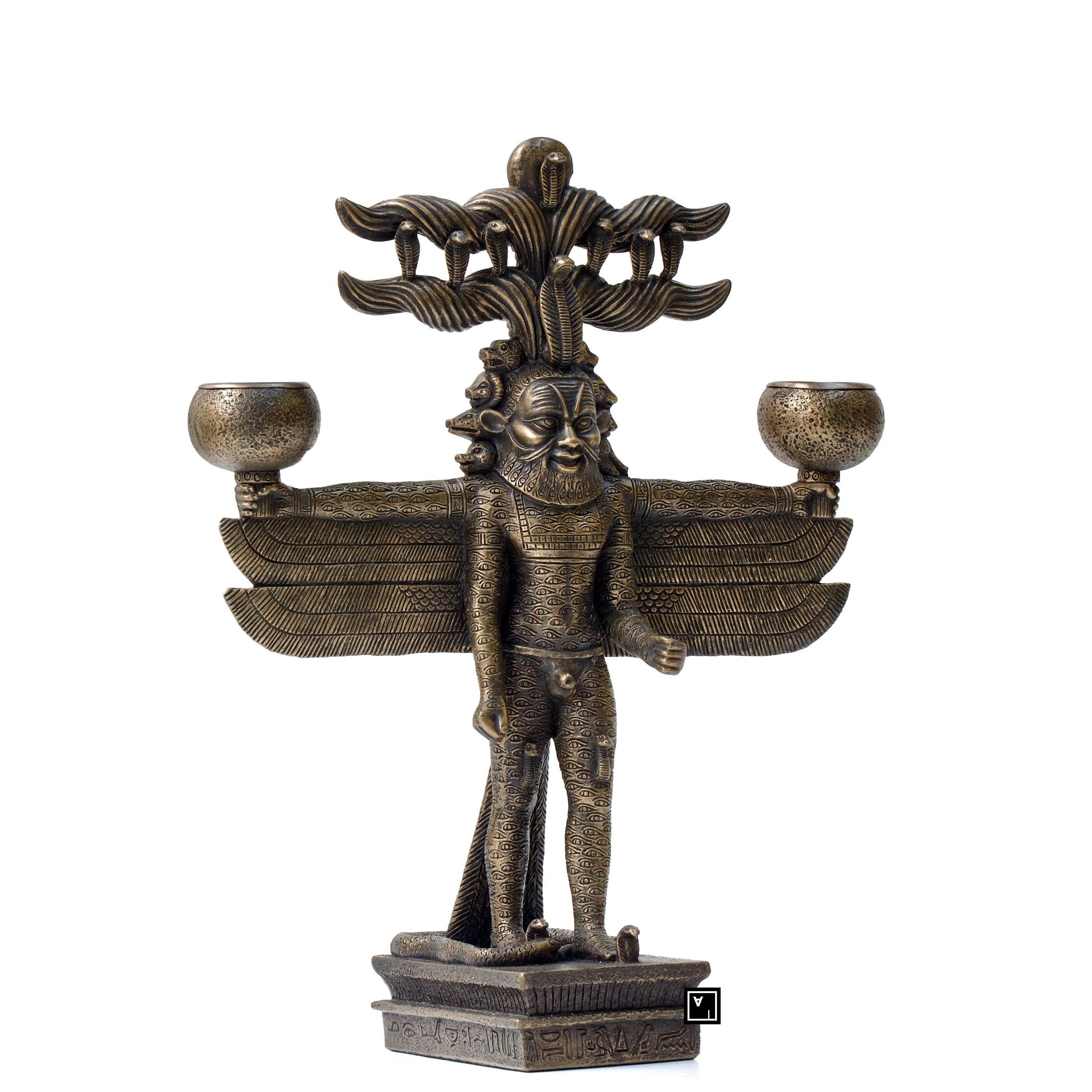 9.44 Inches Pantheus Ancient Egyptian Pharaoh Pagan Candlestick Holder. Wiccan candle holder.