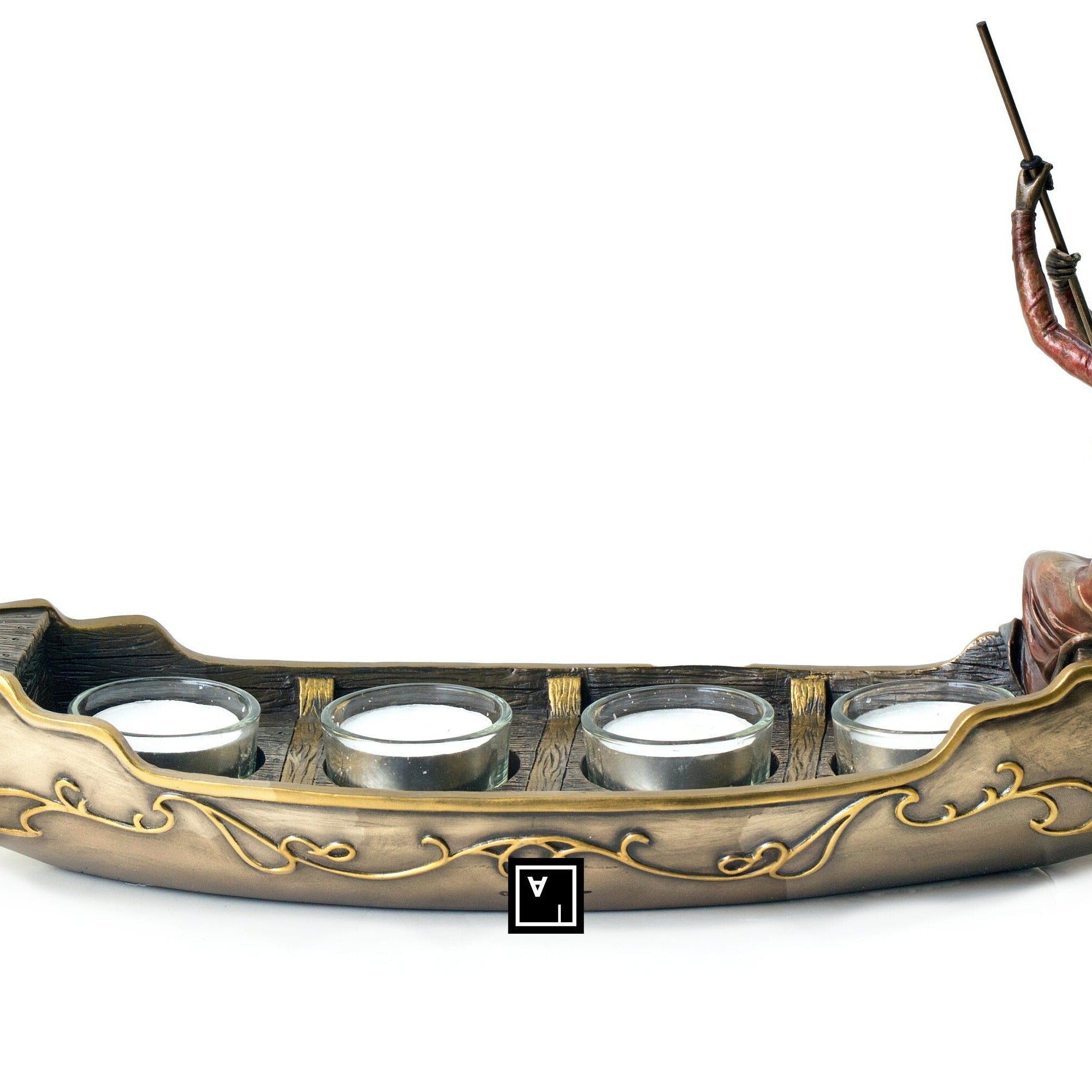 Art Nouveau Woman Gondola Tealight Candle Holder: Bronze Decor