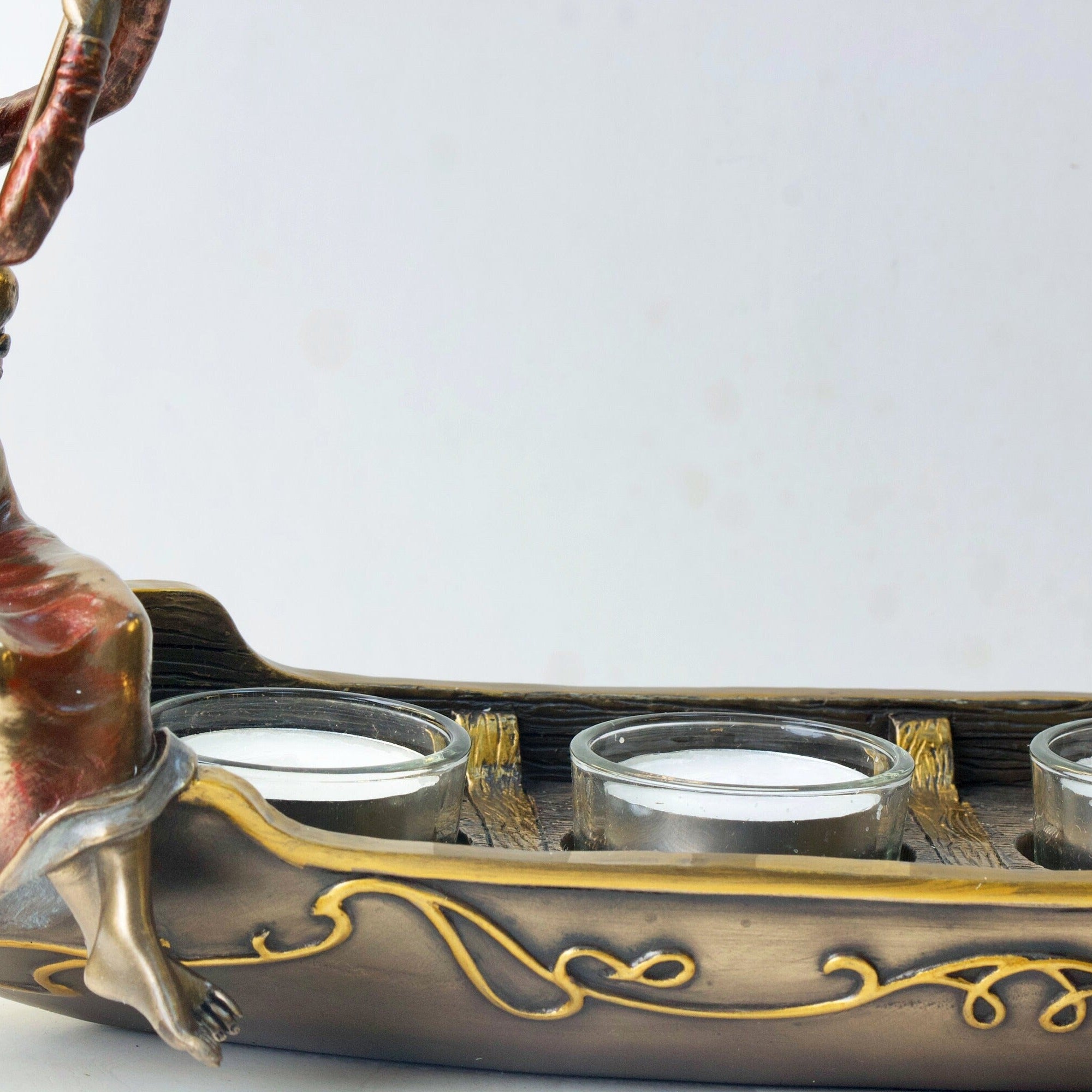Art Nouveau Woman Gondola Tealight Candle Holder: Bronze Decor