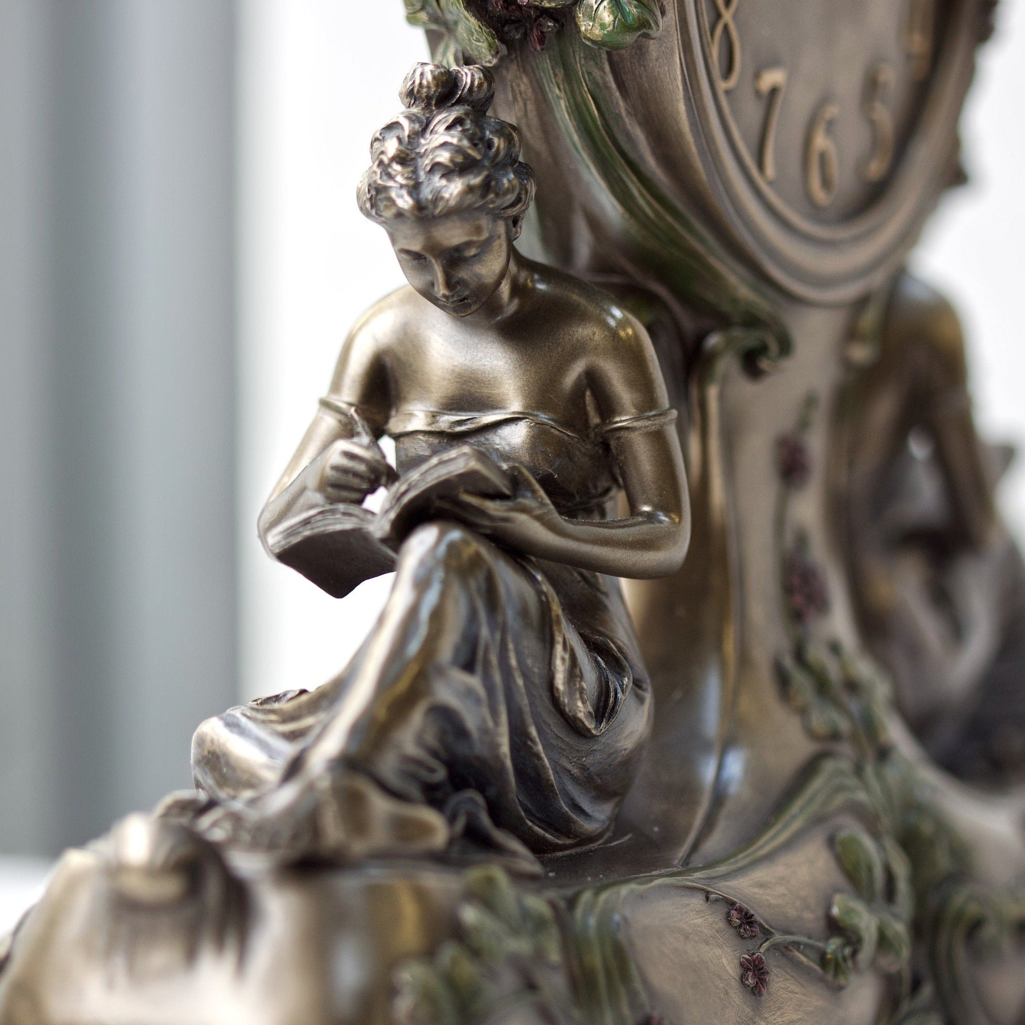 9.84 Inc Art Nouveau Clock with two Women and Eagle on top