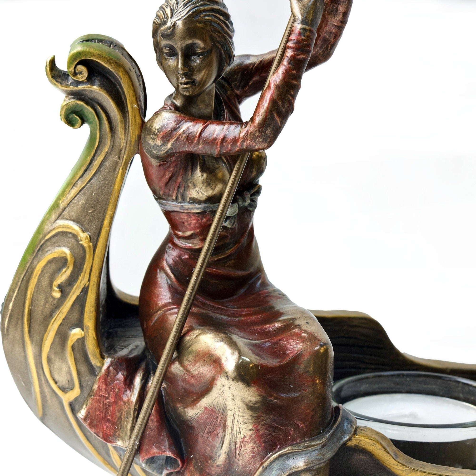 Art Nouveau Woman Gondola Tealight Candle Holder: Bronze Decor
