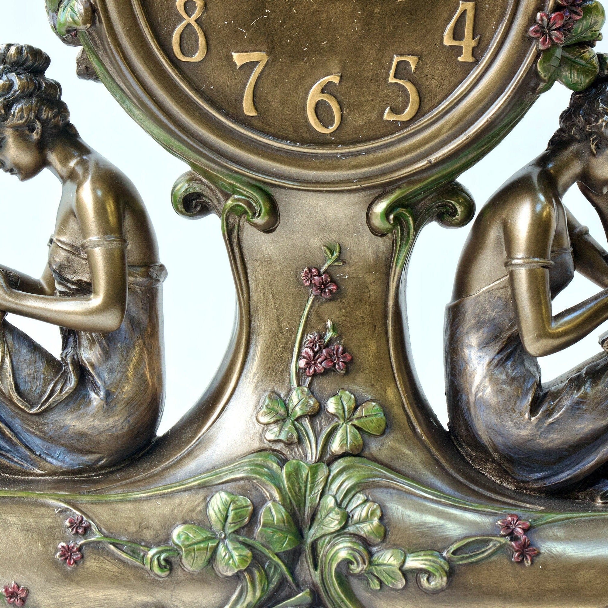 9.84 Inc Art Nouveau Clock with two Women and Eagle on top