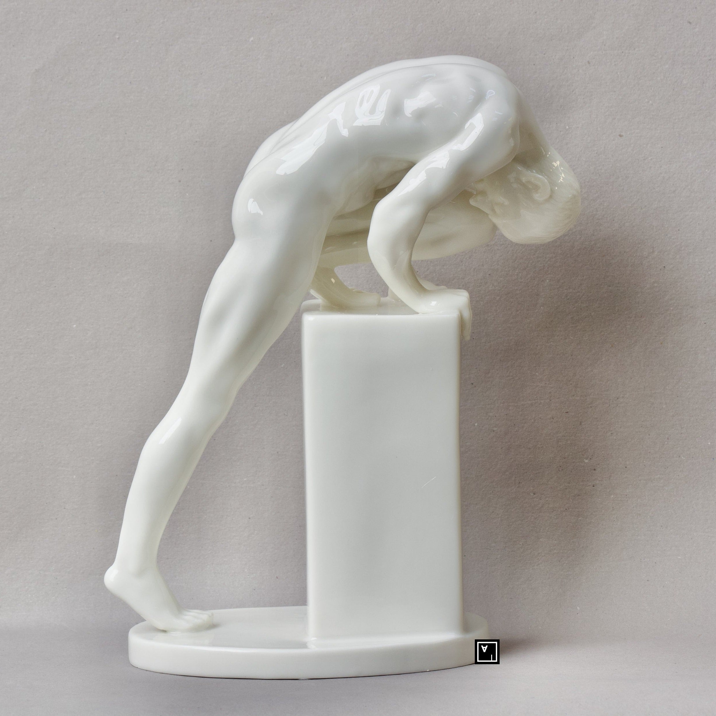 Nude Male Statue. Fine Glazed Porcelain Male Sculpture