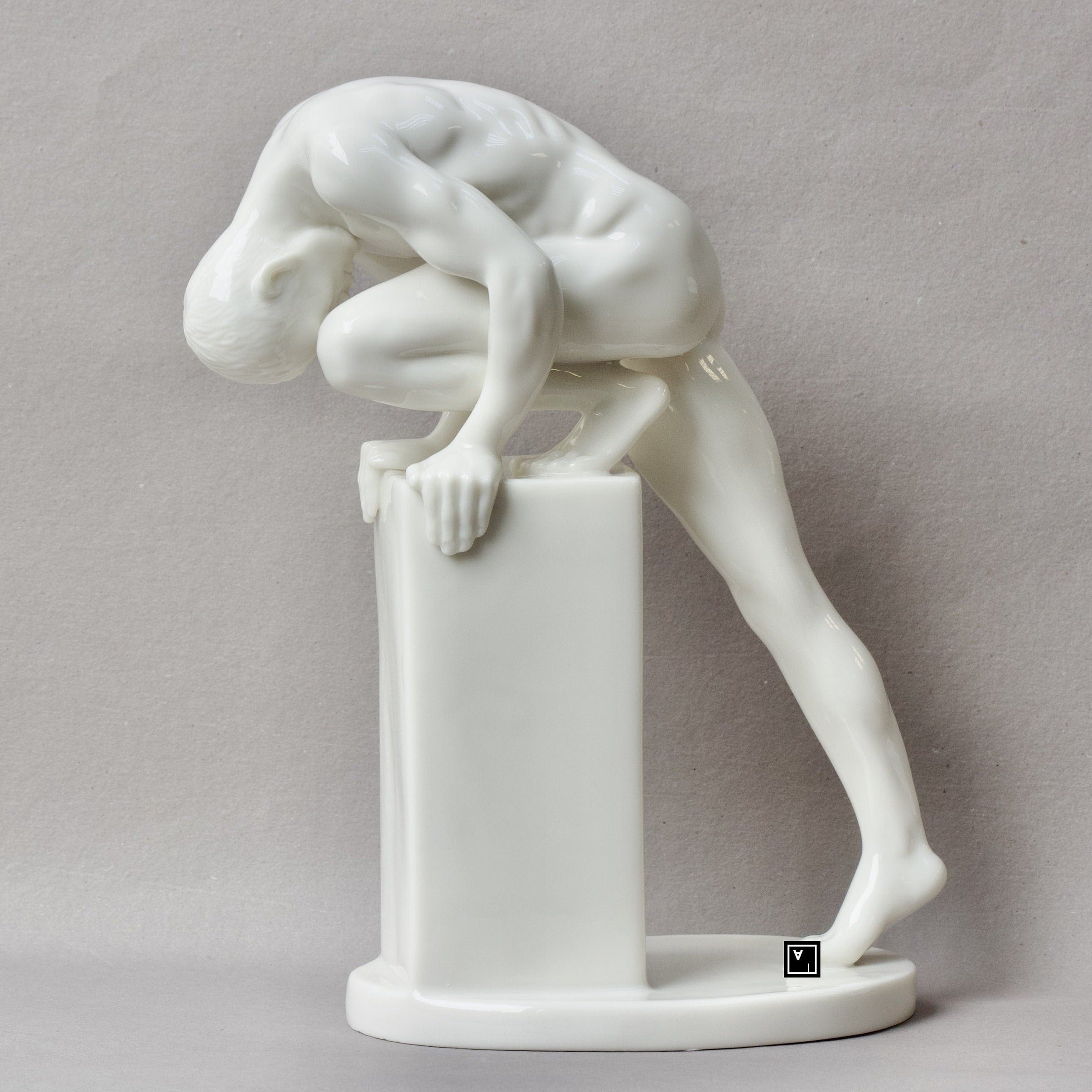 Nude Male Statue. Fine Glazed Porcelain Male Sculpture