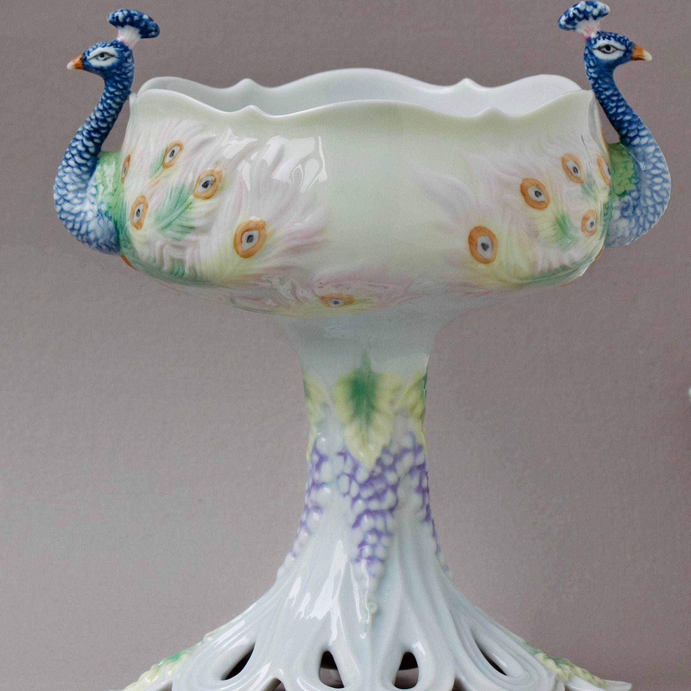Peacock Art Nouveau inspired Porcelain Bowl