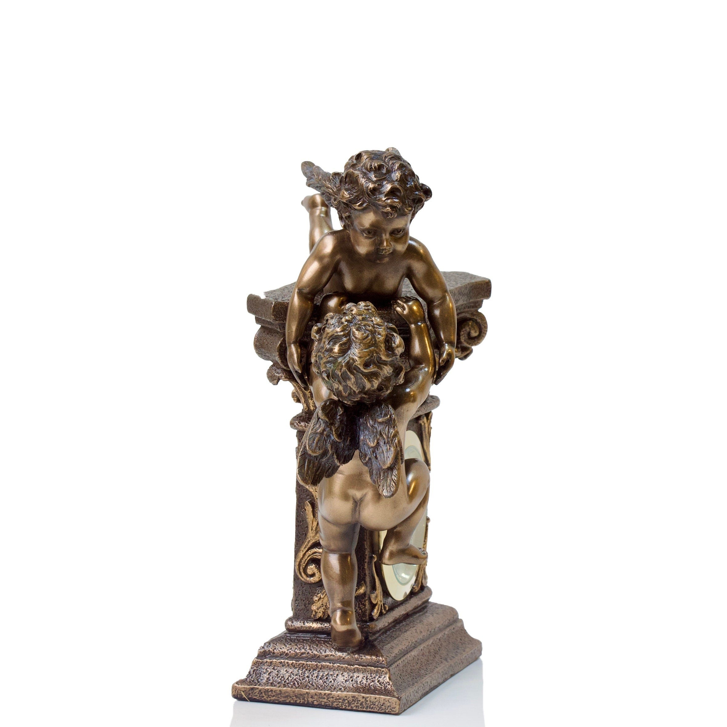 Art Nouveau Cherub Desk Clock: Cold Cast Bronze Angels, Handmade