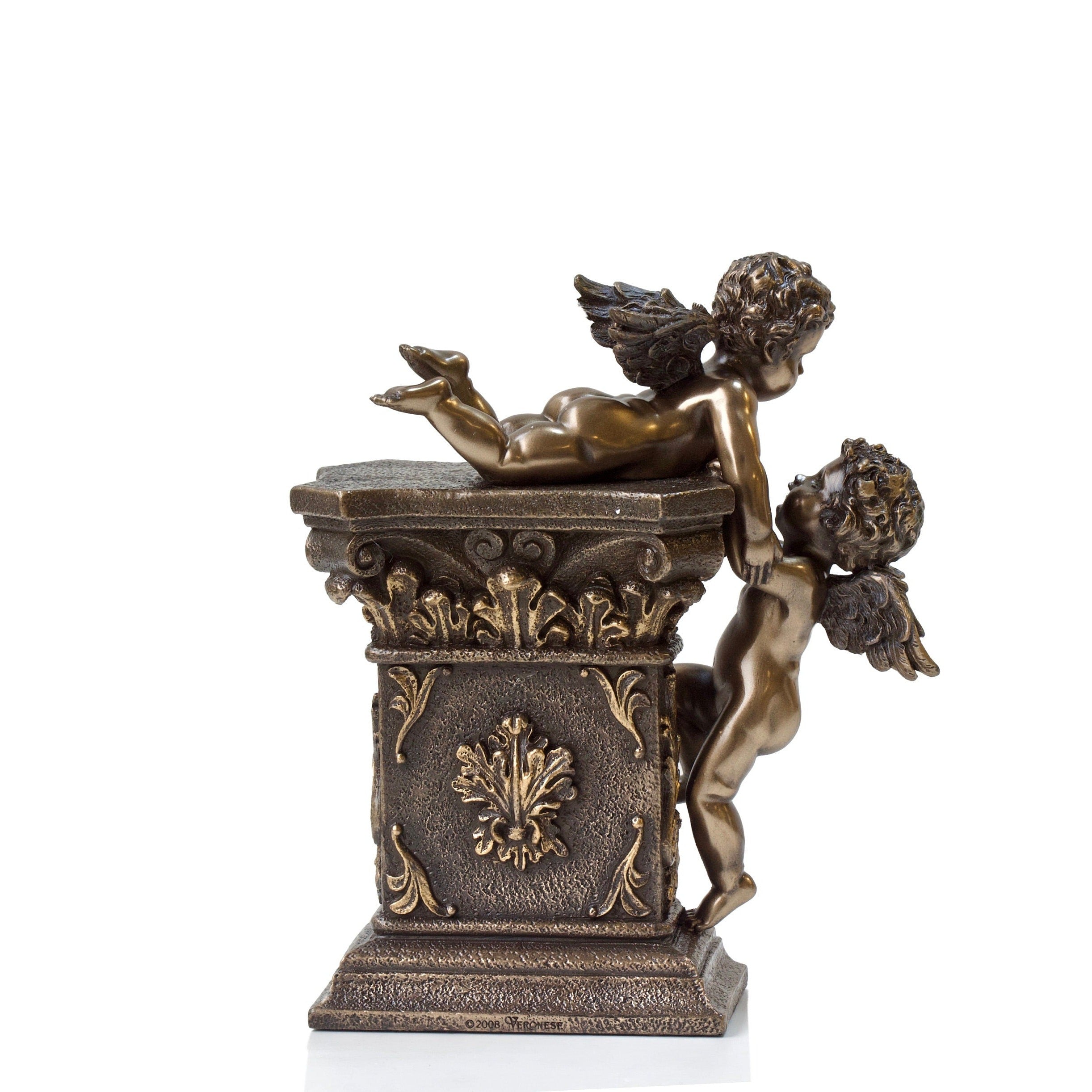 Art Nouveau Cherub Desk Clock: Cold Cast Bronze Angels, Handmade