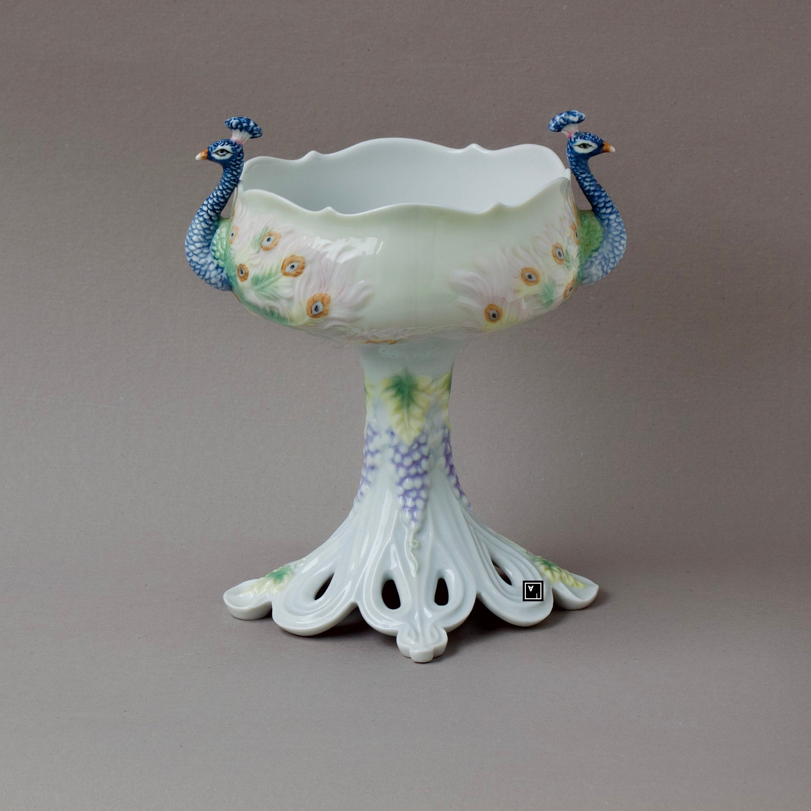 Art Nouveau inspired Peacock centerpiece Porcelain Set