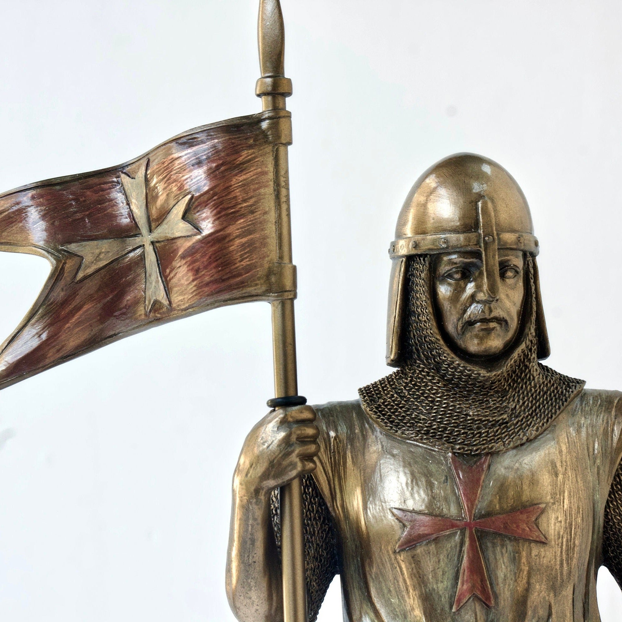 12 Inches The Knights Templar Crusader Holding Flag Statue
