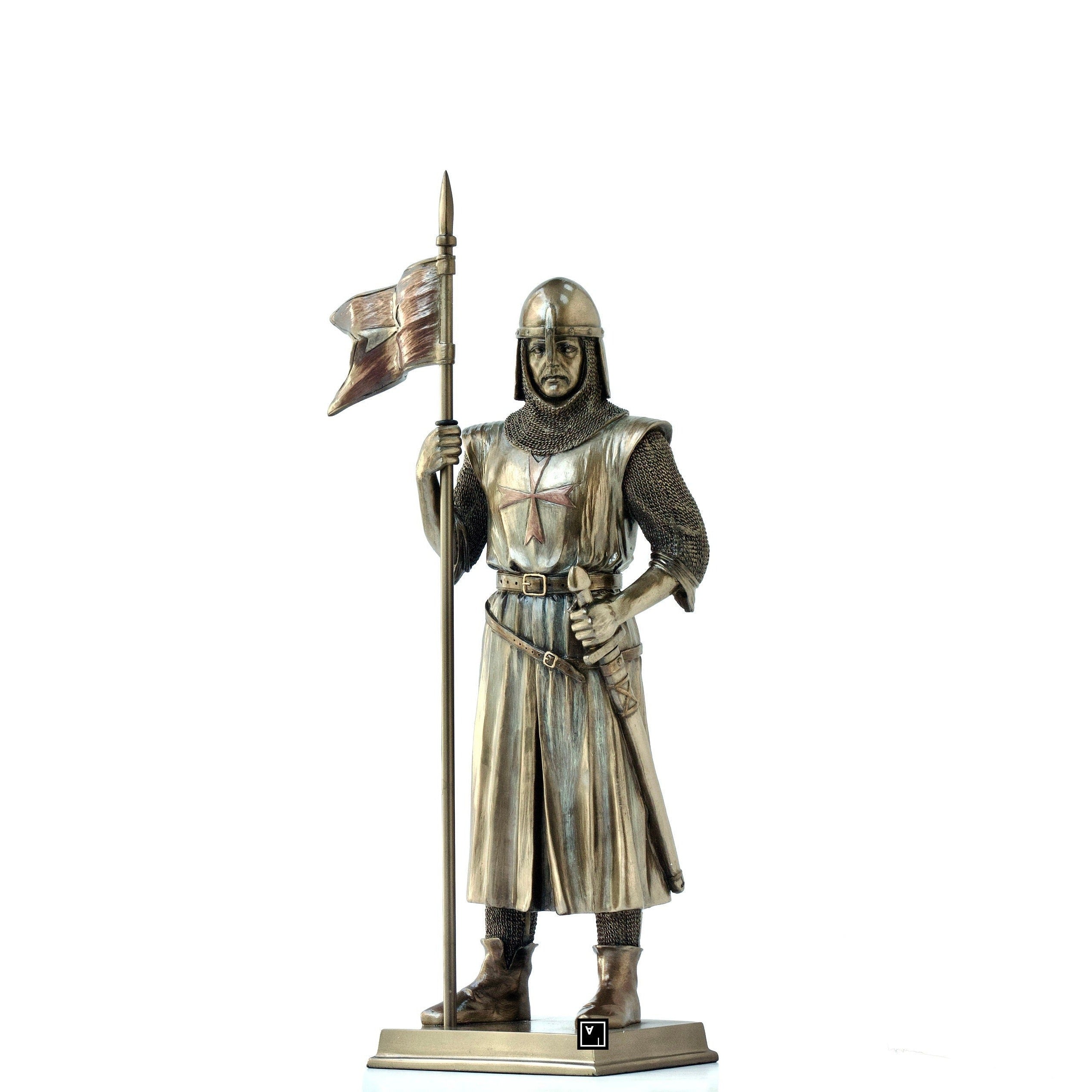 12 Inches The Knights Templar Crusader Holding Flag Statue