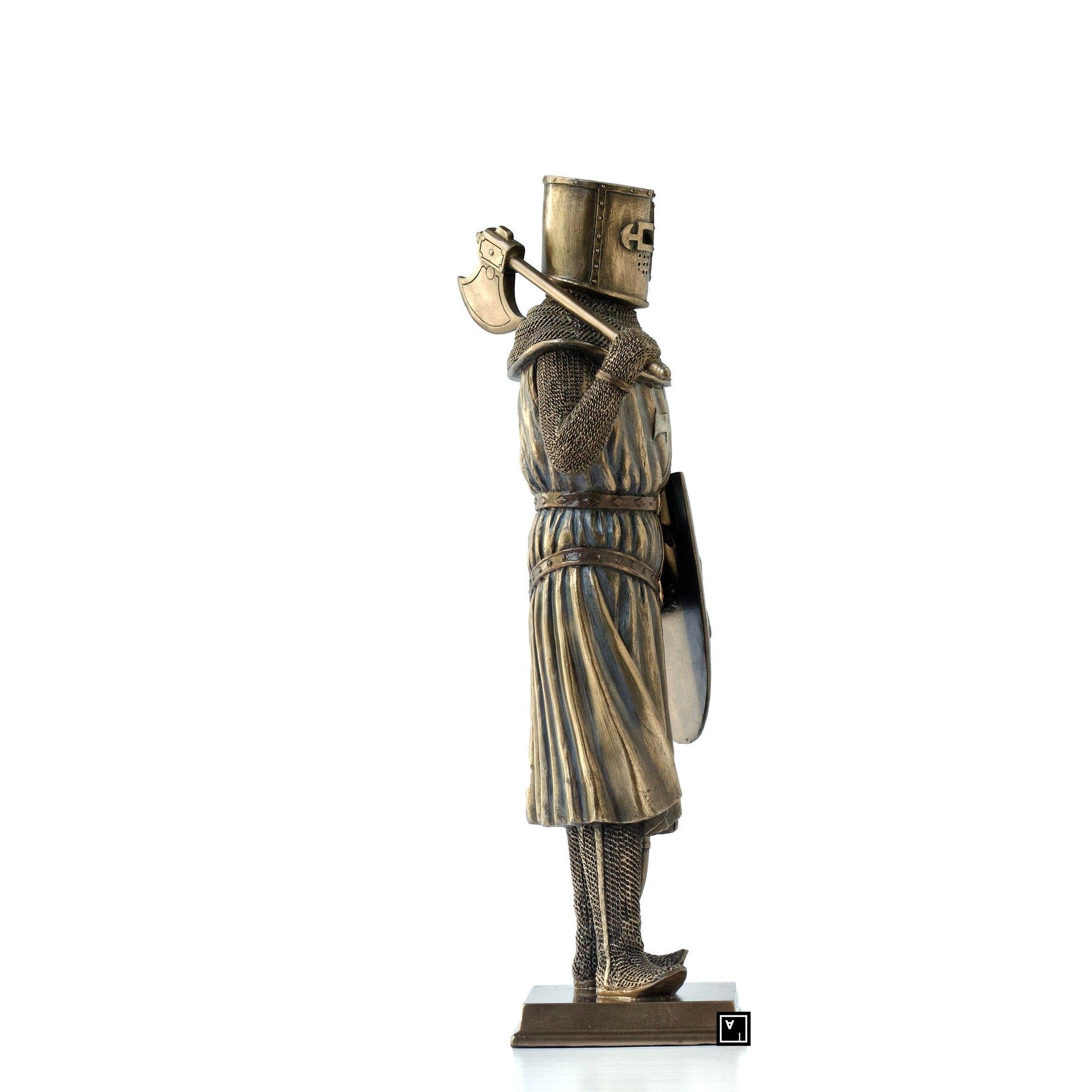 12 Inches Crusader With Battle Axe and Shield Statue
