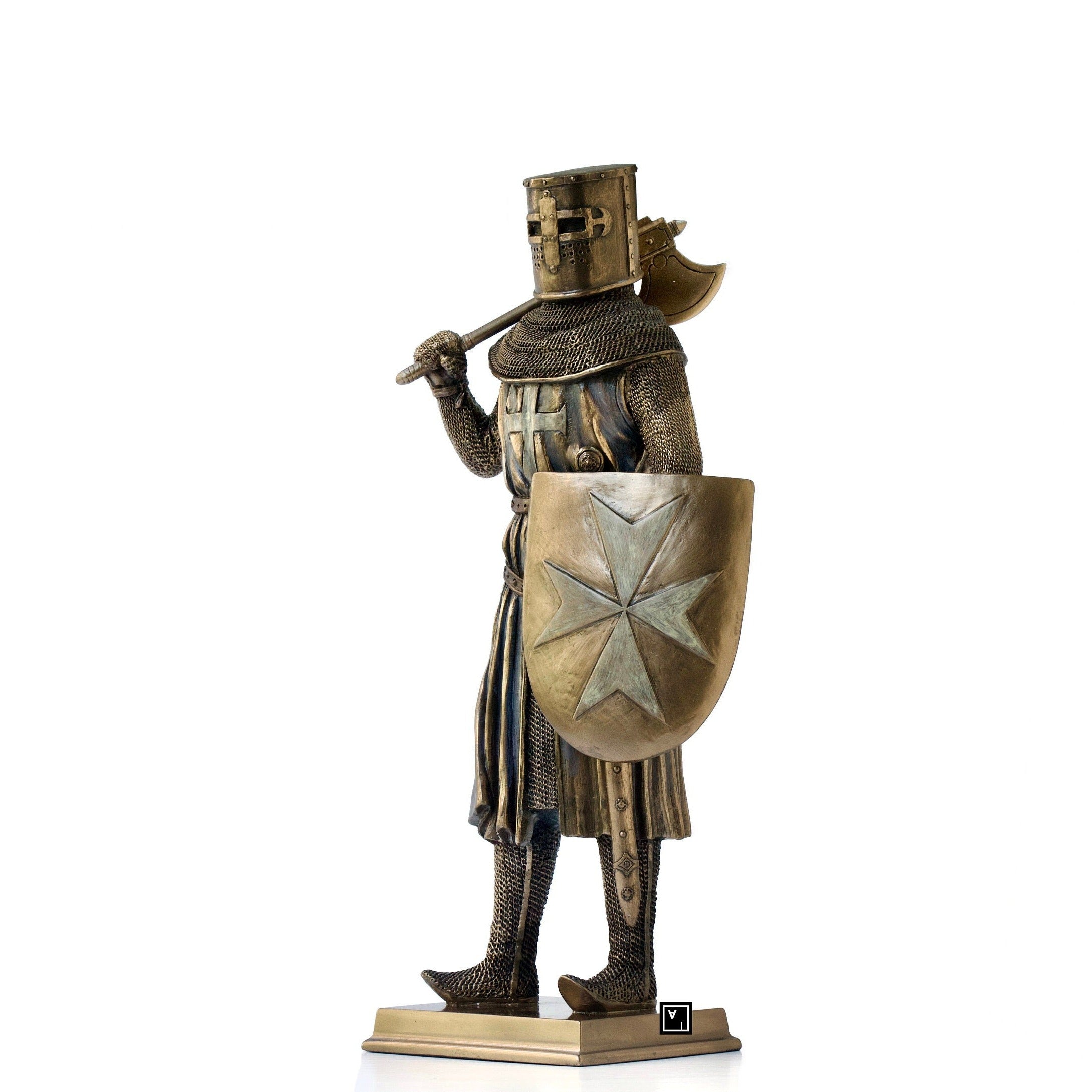 12 Inches Crusader With Battle Axe and Shield Statue
