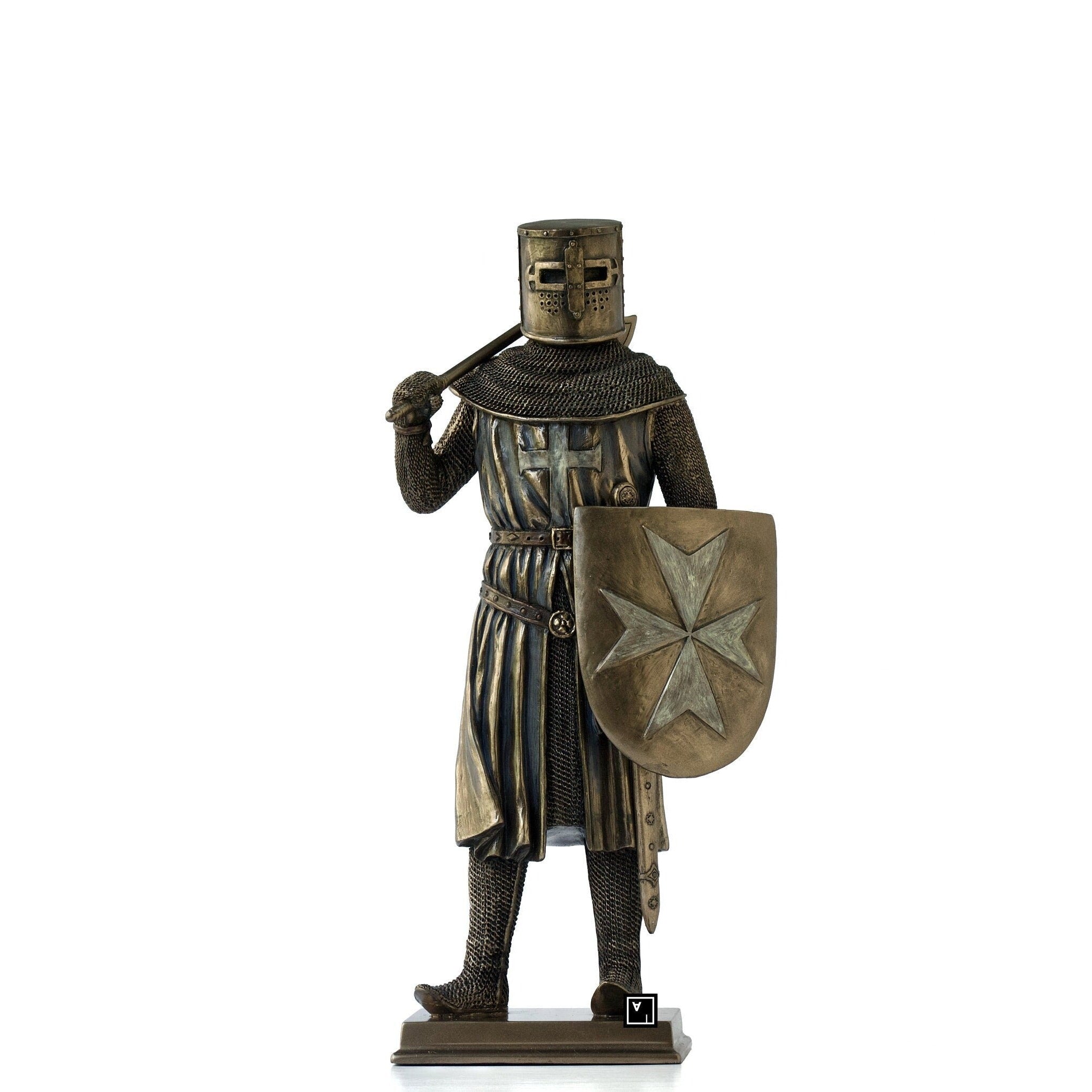 12 Inches Crusader With Battle Axe and Shield Statue