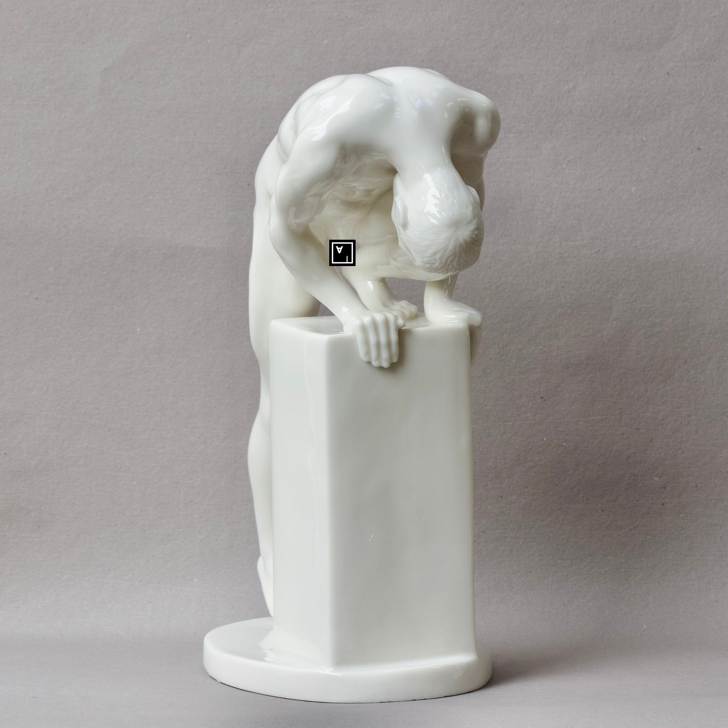 Nude Male Statue. Fine Glazed Porcelain Male Sculpture