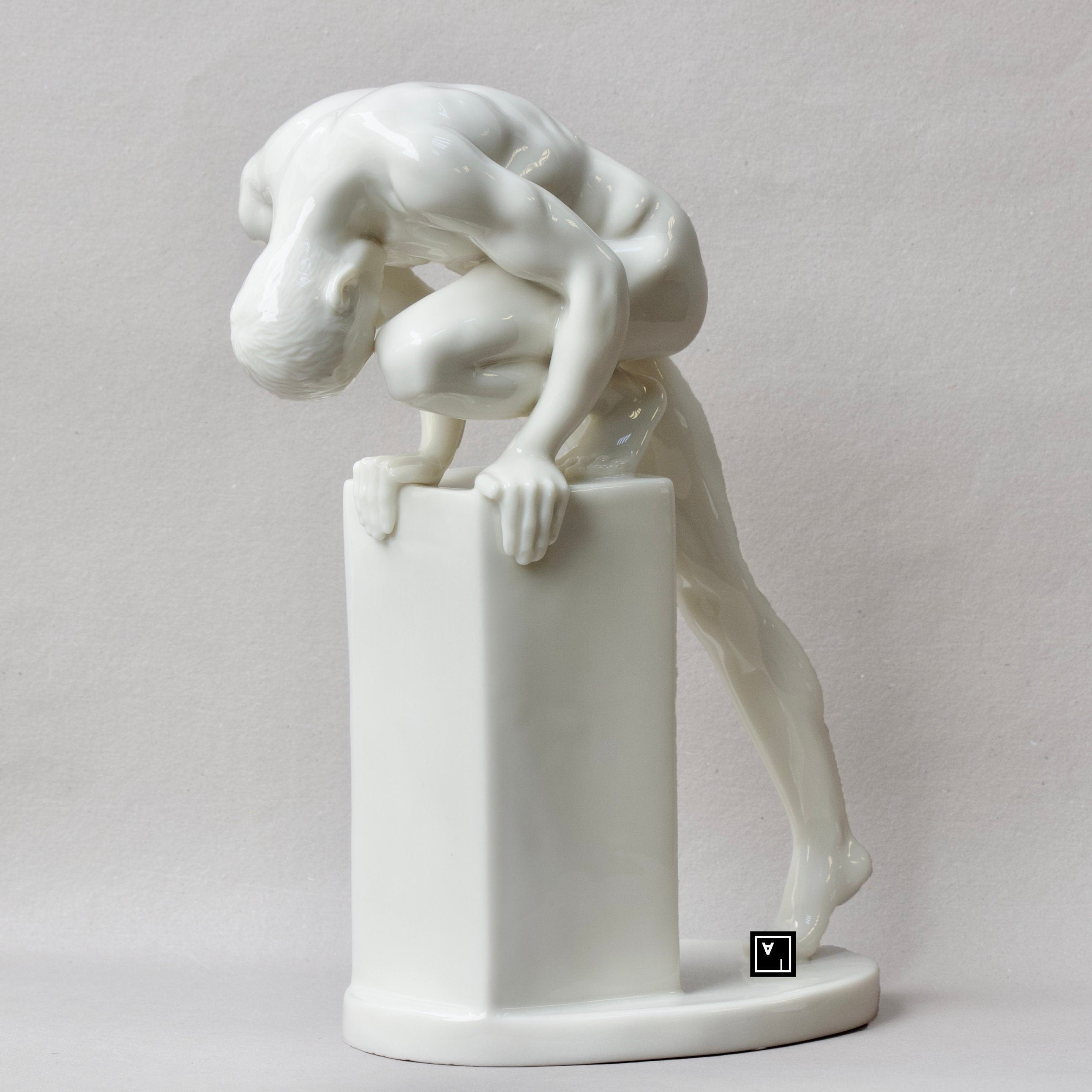 Nude Male Statue. Fine Glazed Porcelain Male Sculpture
