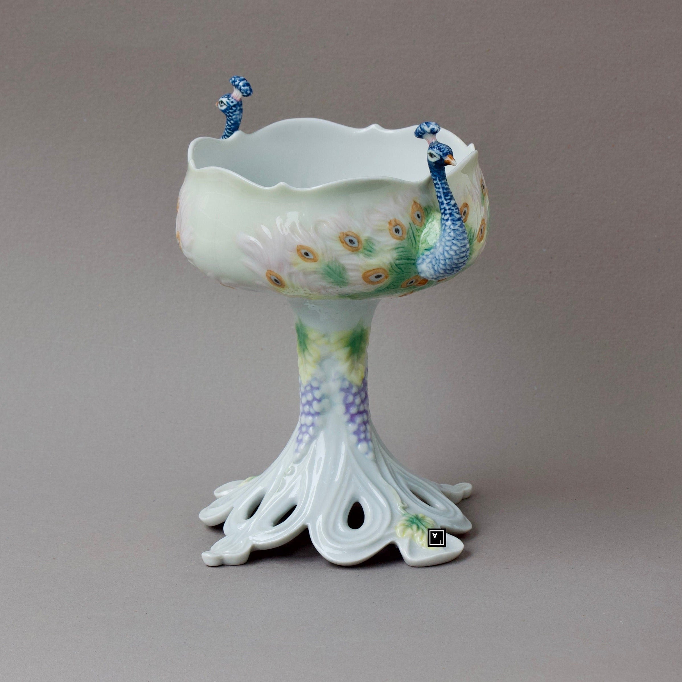 Peacock Art Nouveau inspired Porcelain Bowl