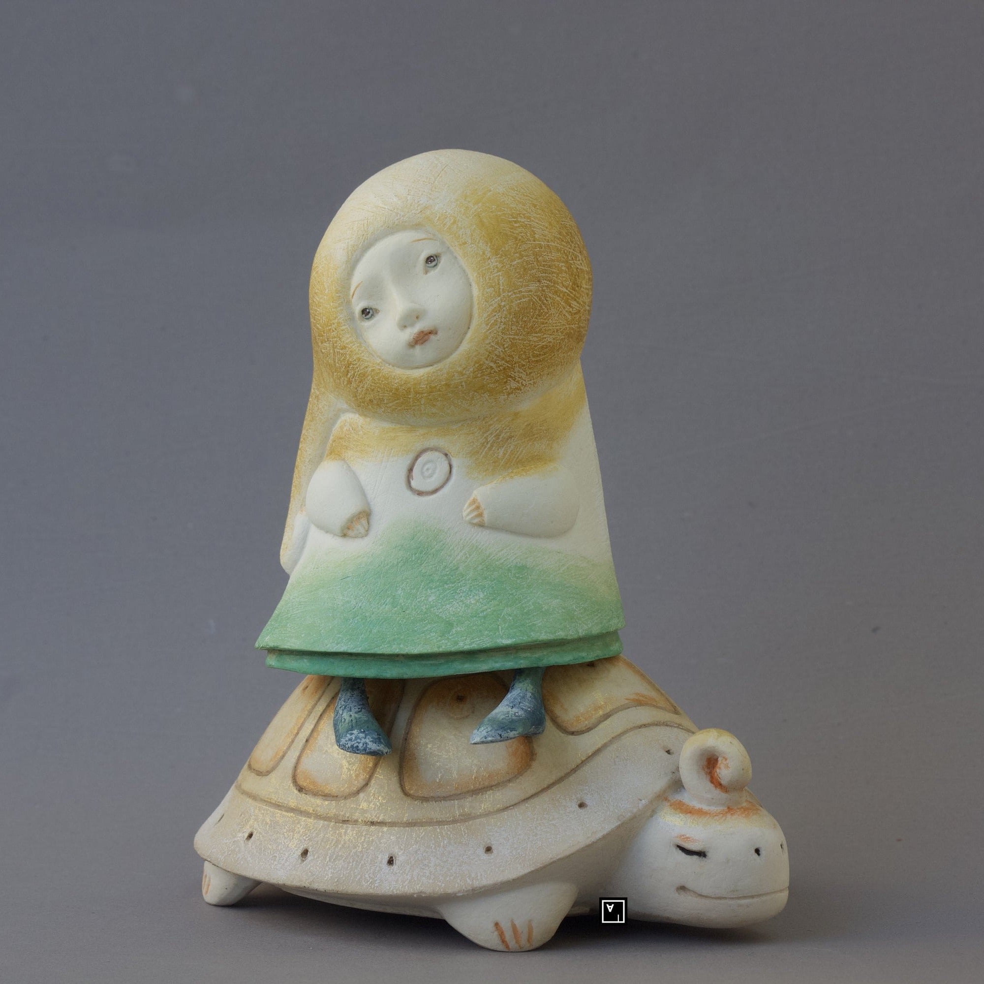 Ima Naroditskaya Art Doll Figurine: Child on Turtle, Modern Sculpture