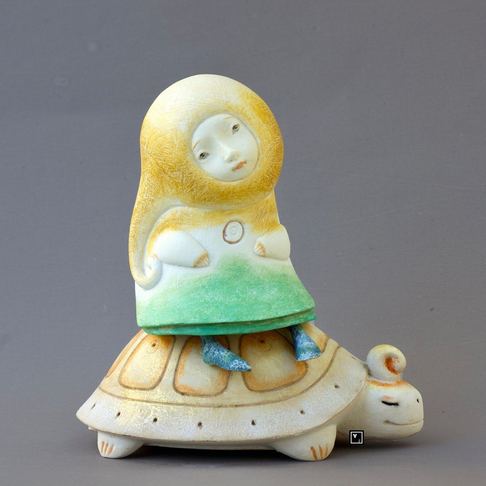 Ima Naroditskaya Art Doll Figurine: Child on Turtle, Modern Sculpture