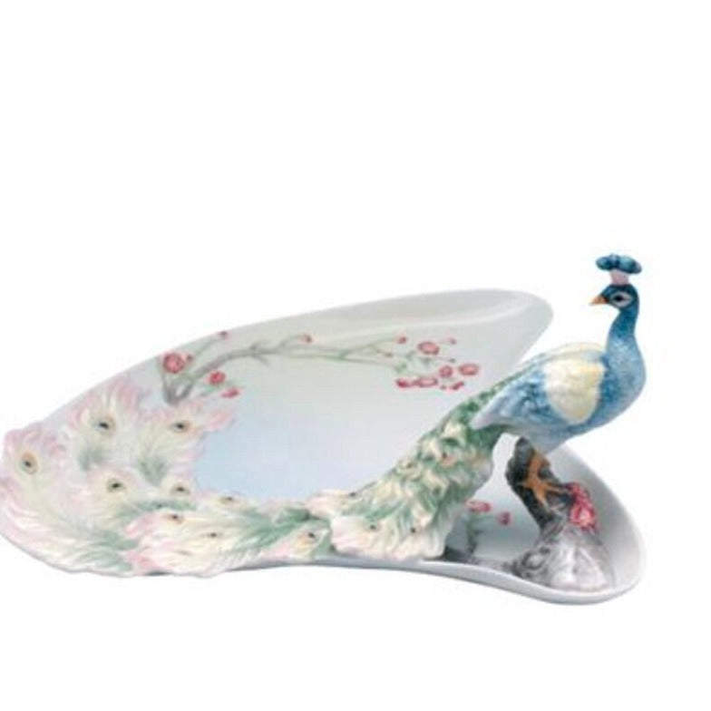 Art Nouveau Porcelain Peacock Tray: Handmade Freesia Decor