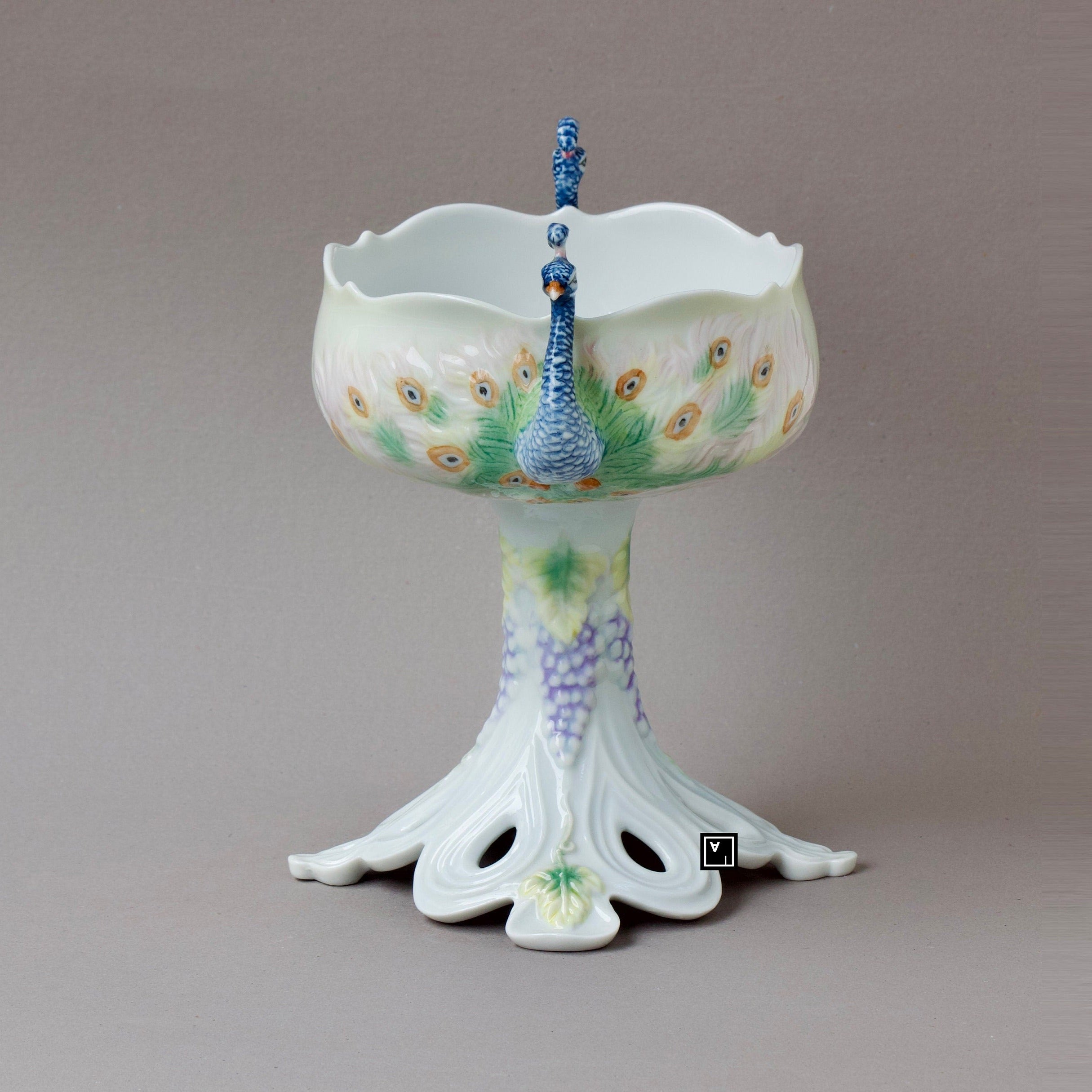 Peacock Art Nouveau inspired Porcelain Bowl