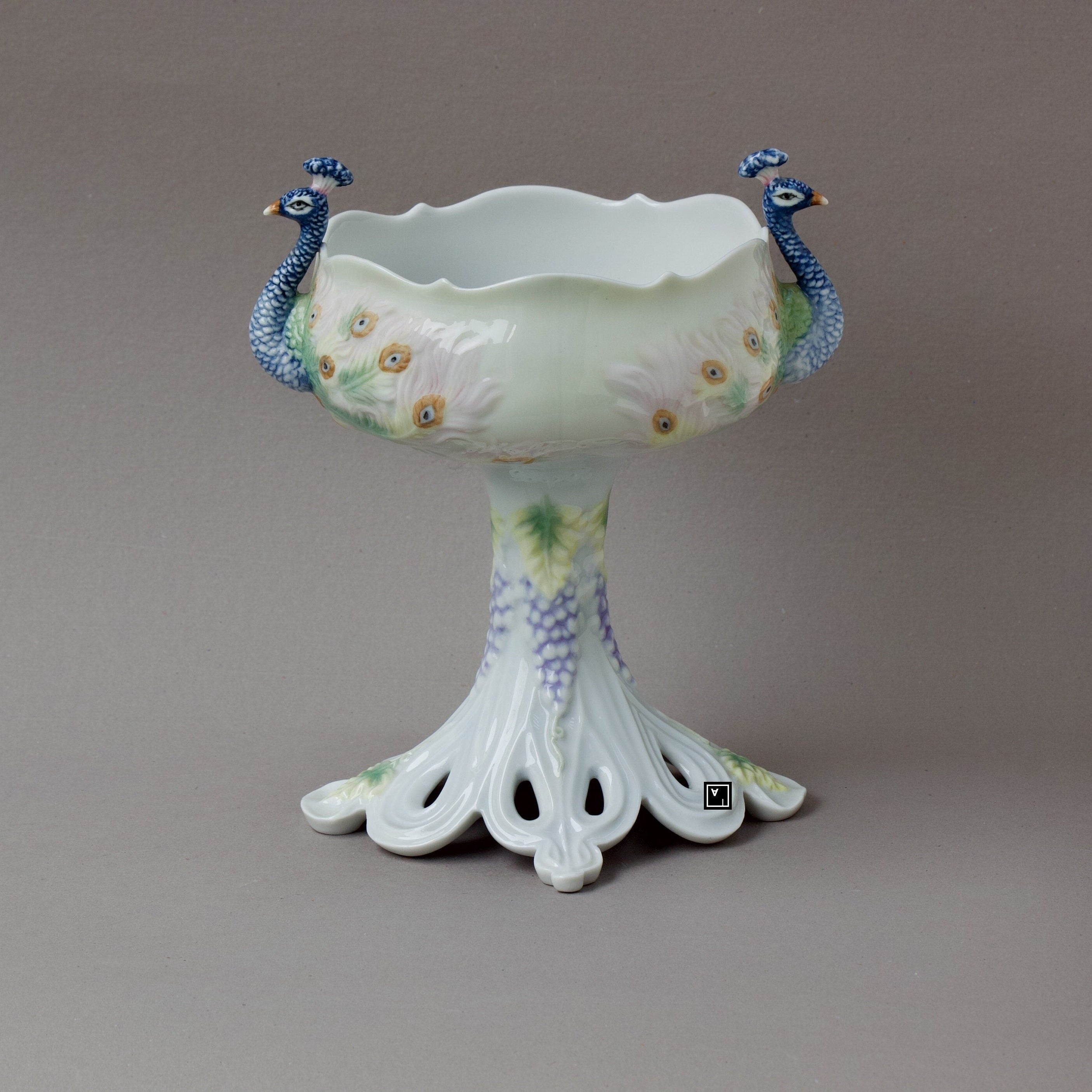Peacock Art Nouveau inspired Porcelain Bowl