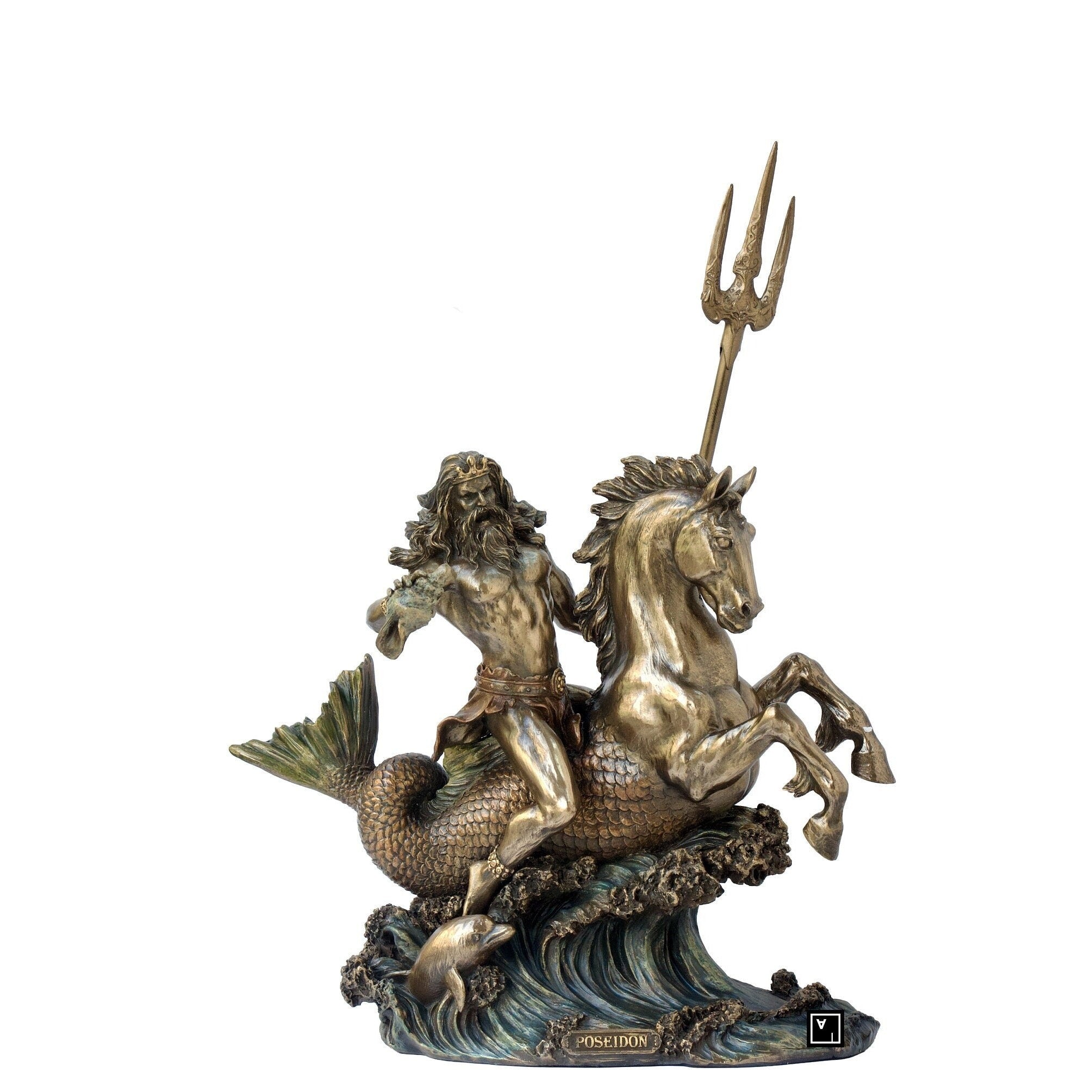 Poseidon with Trident riding a Hippocampus Statue
