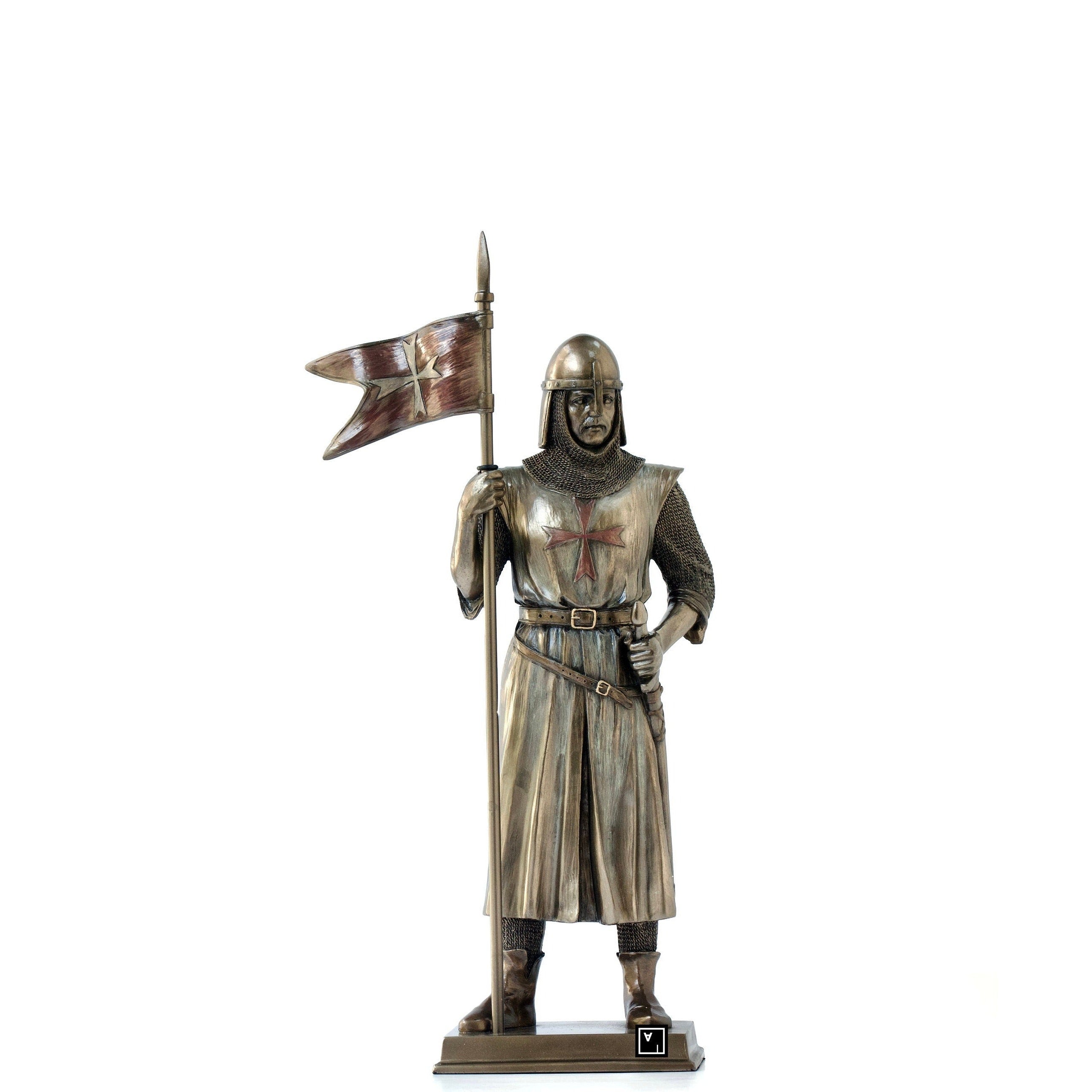12 Inches The Knights Templar Crusader Holding Flag Statue