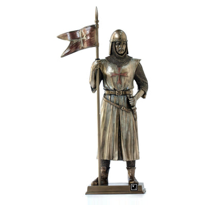 12 Inches The Knights Templar Crusader Holding Flag Statue
