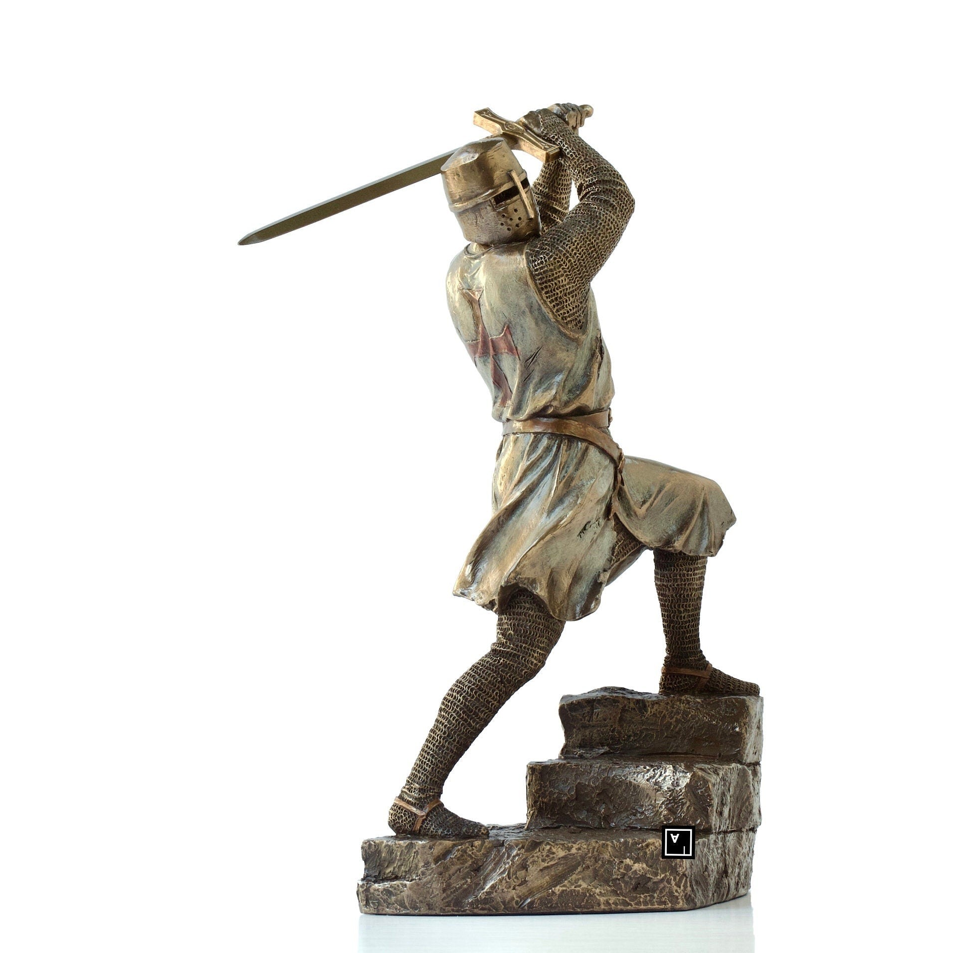 Knights on Templar on Stairs Slashing with Two Handed Sword Statue