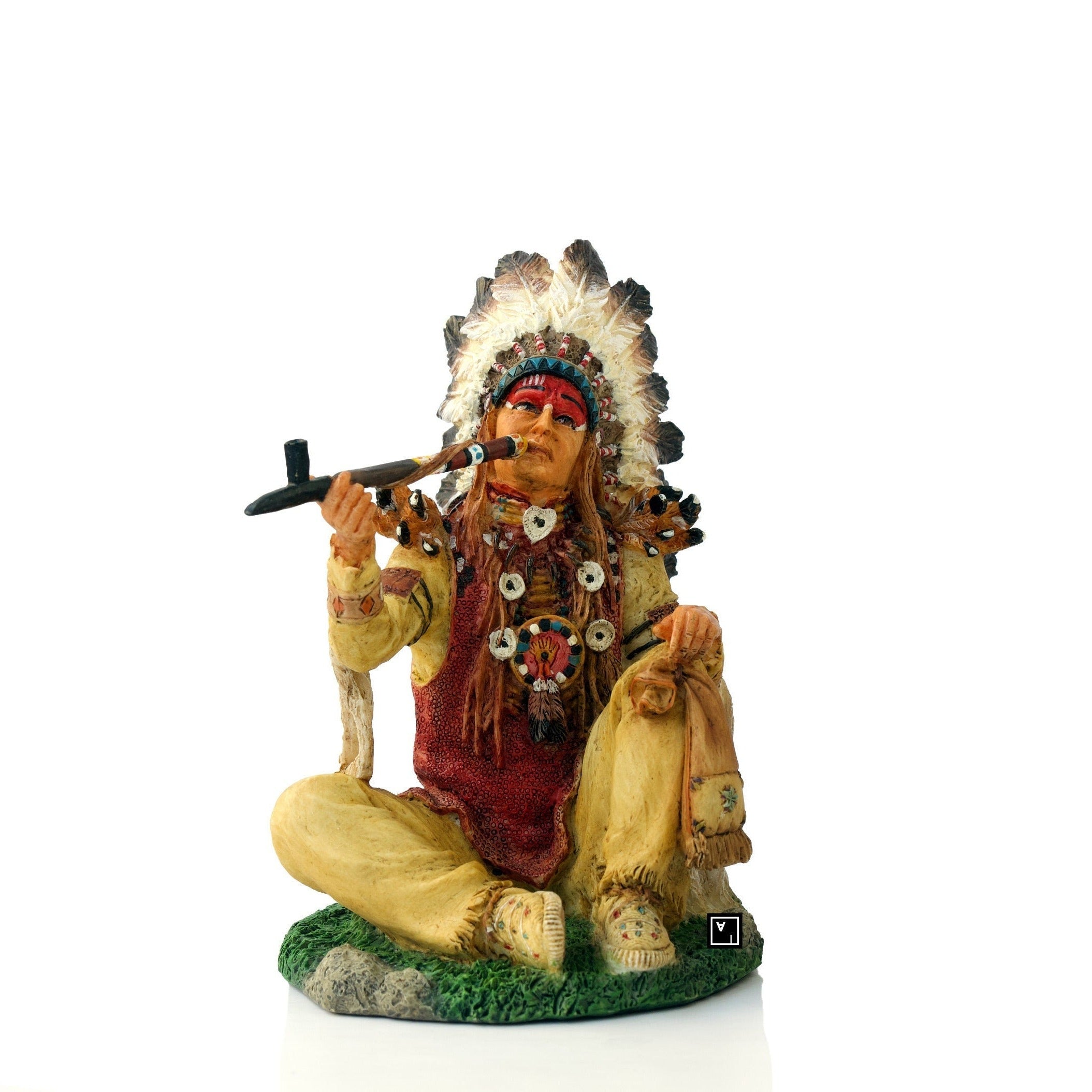 Mini Native Indian Smoke Peace Pipe Resin Statue