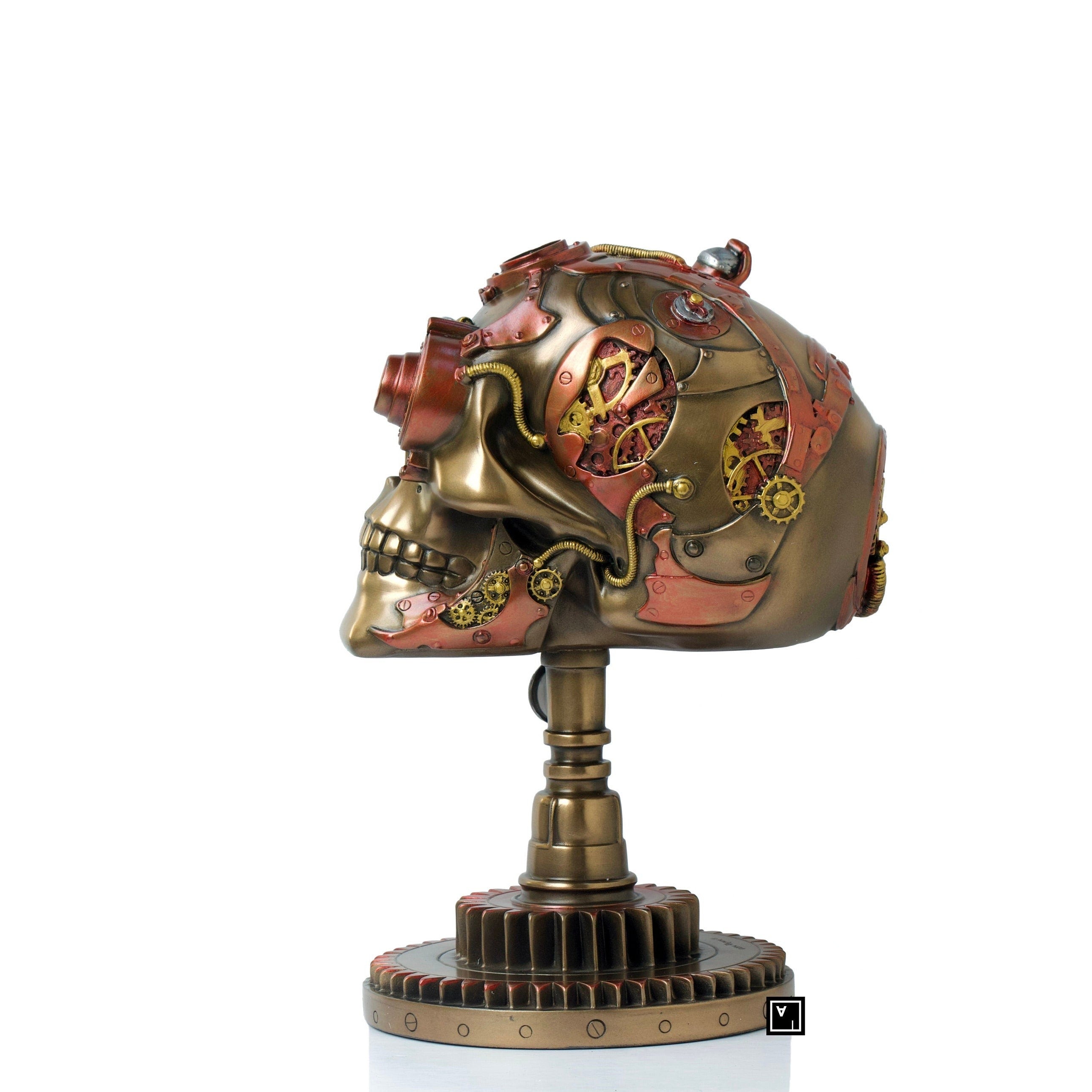9 Inch Steampunk Skull on a cogwheel stand