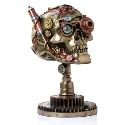 9 Inch Steampunk Skull on a cogwheel stand