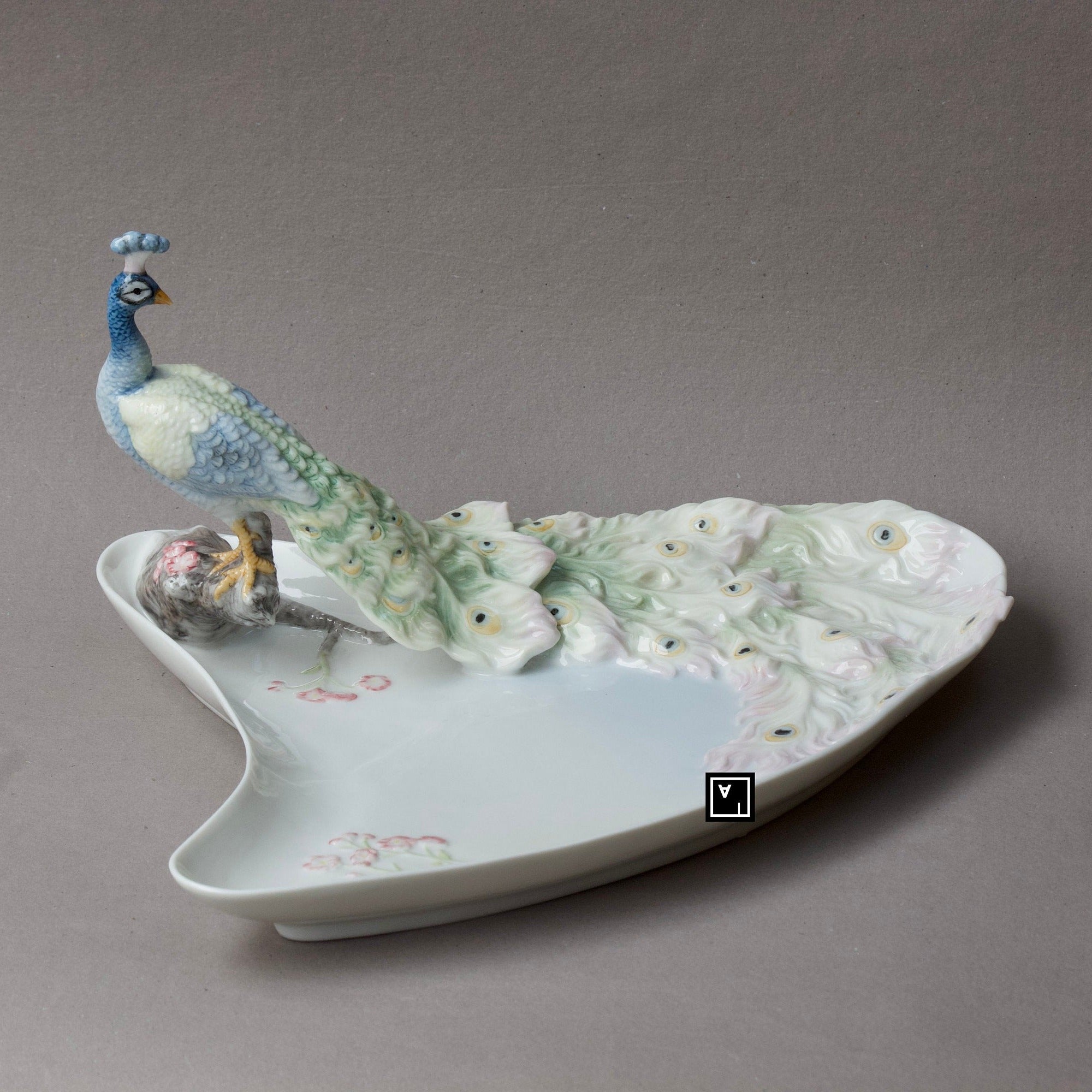 Art Nouveau Porcelain Peacock Tray: Handmade Freesia Decor