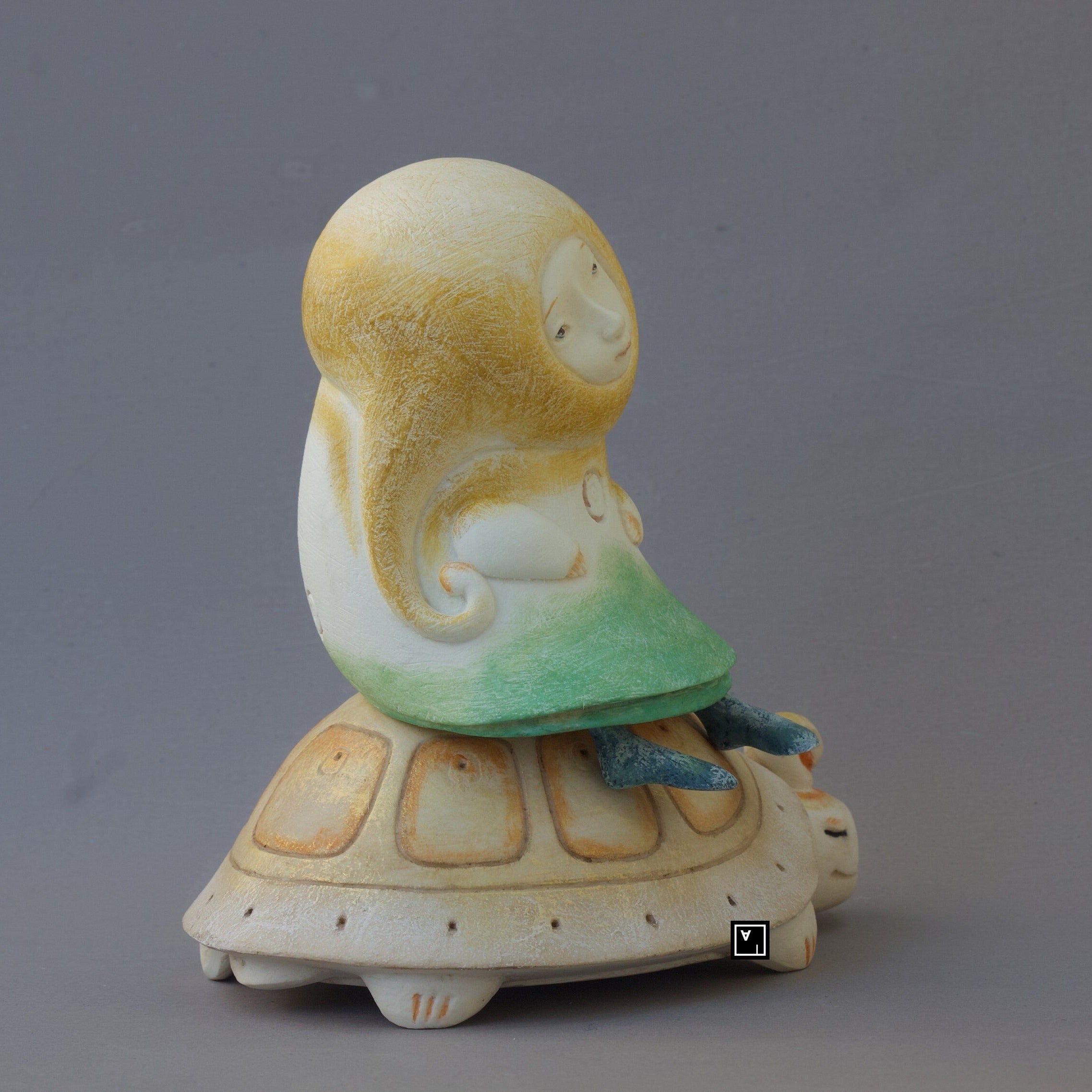 Ima Naroditskaya Art Doll Figurine: Child on Turtle, Modern Sculpture