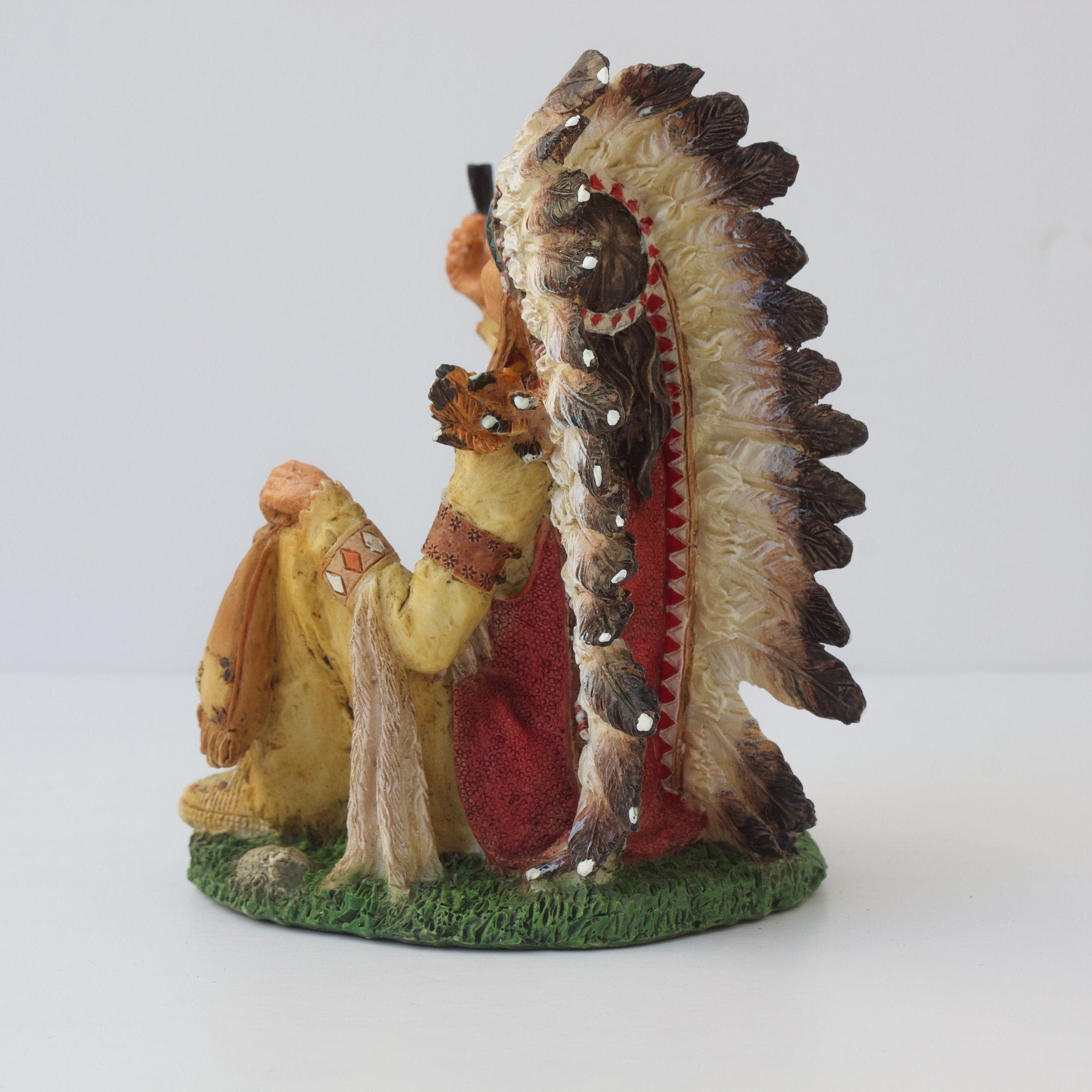 Mini Native Indian Smoke Peace Pipe Resin Statue