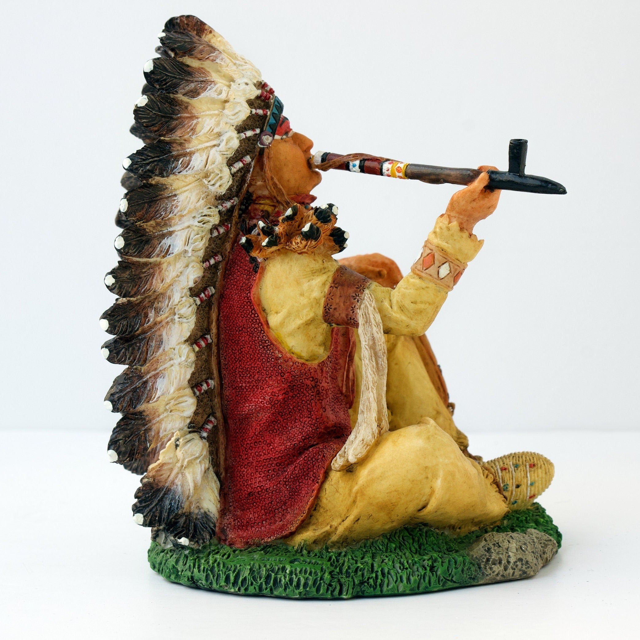 Mini Native Indian Smoke Peace Pipe Resin Statue