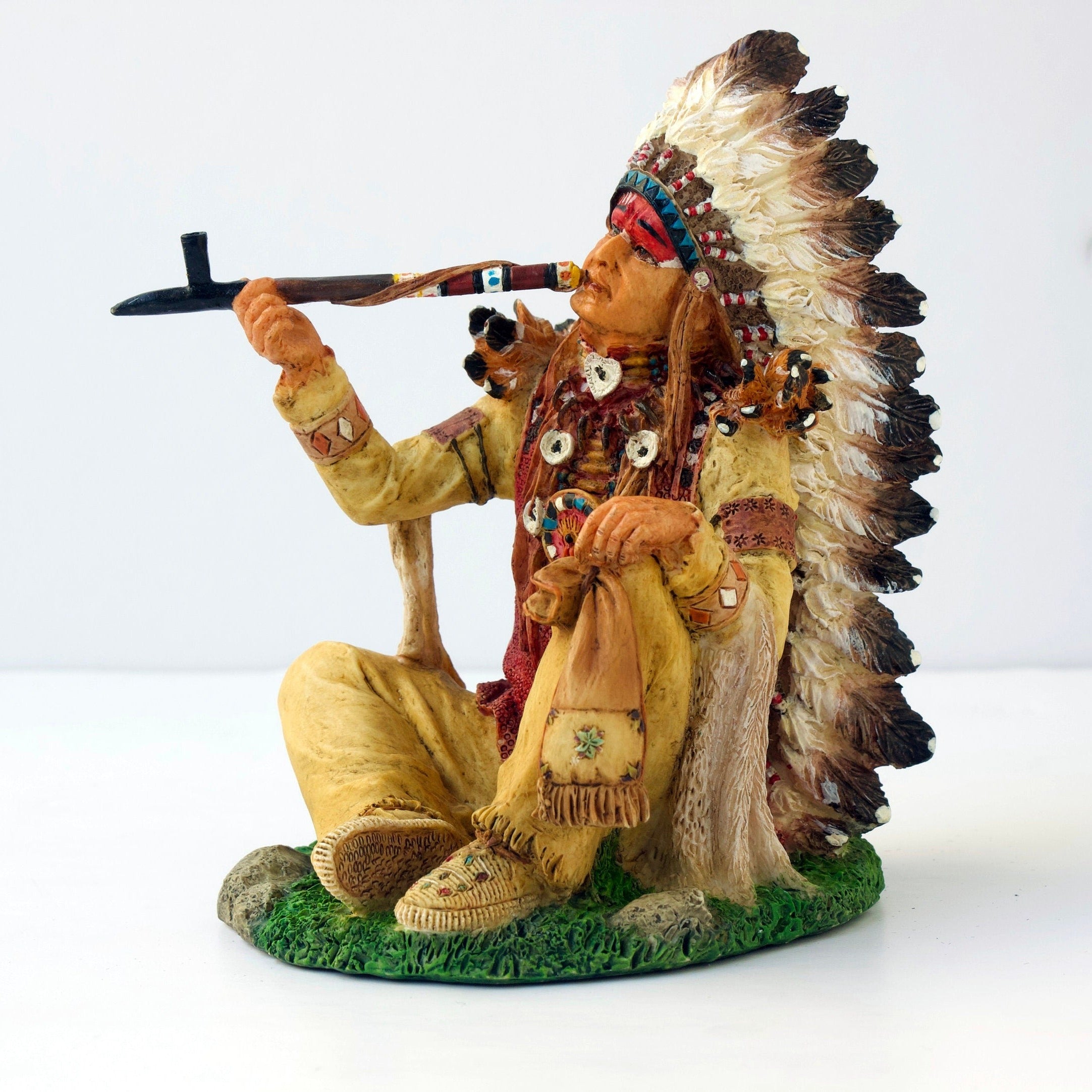 Mini Native Indian Smoke Peace Pipe Resin Statue