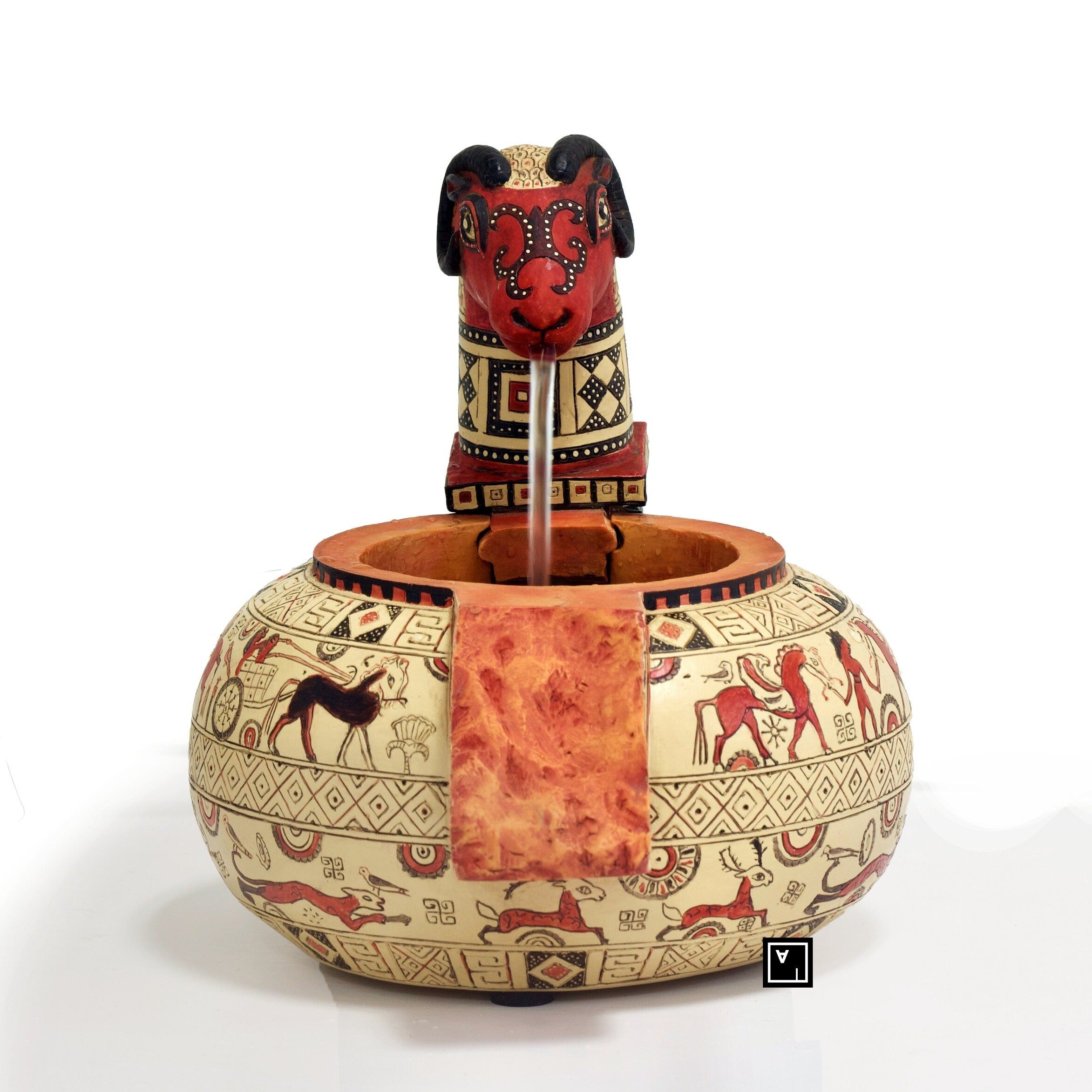 Ancient Greek Wild Goat Style Clay Vase with Water Pump