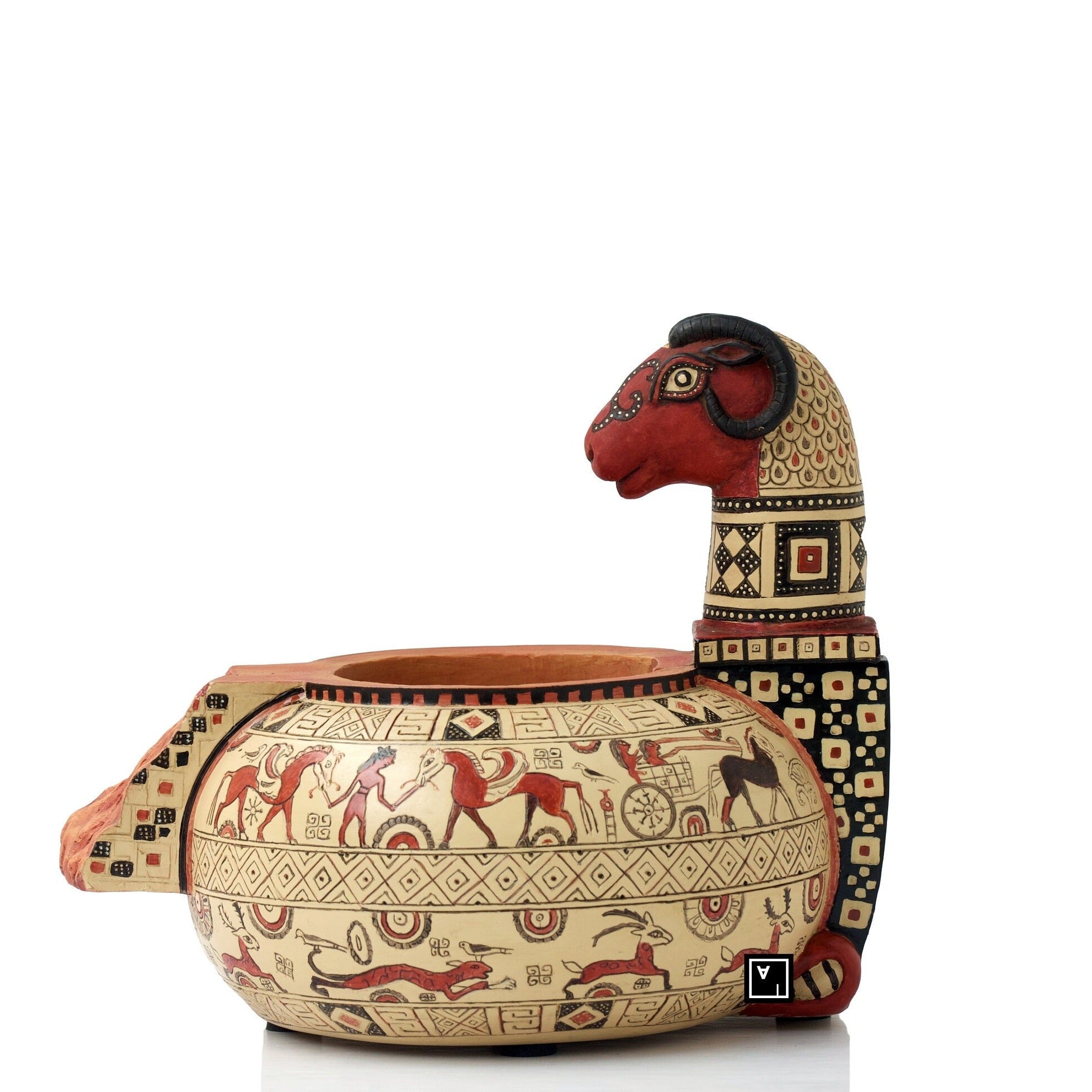 Ancient Greek Wild Goat Style Clay Vase with Water Pump