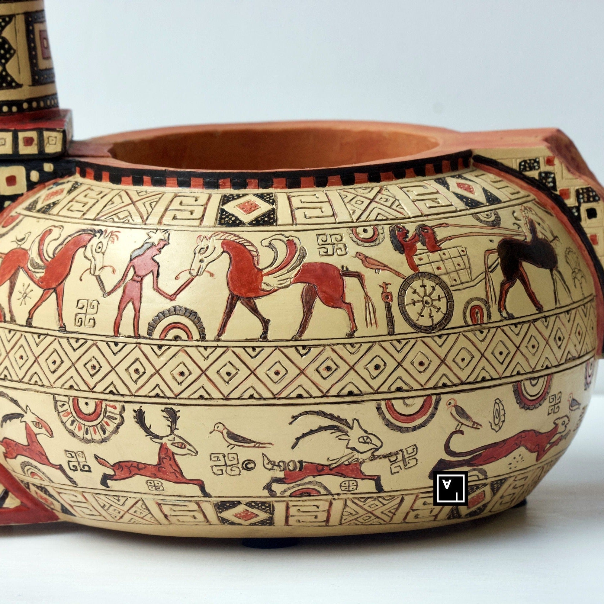Ancient Greek Wild Goat Style Clay Vase with Water Pump