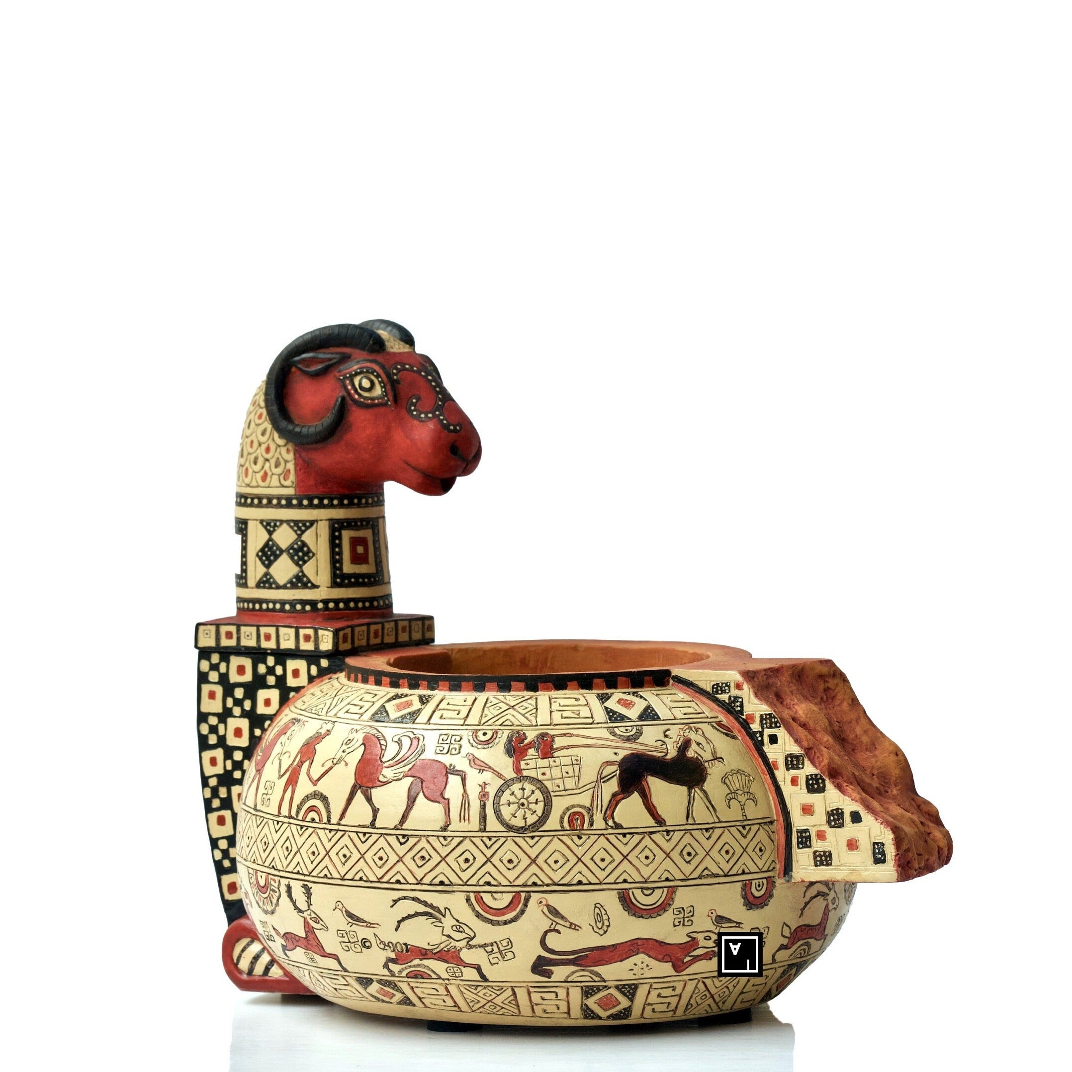 Ancient Greek Wild Goat Style Clay Vase with Water Pump