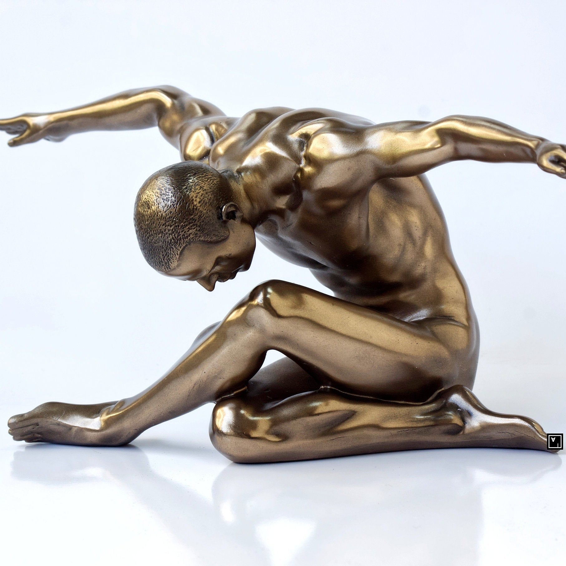 Male Nude Arms Outstretched Sculpture, Arm Stretching Man Bronzed Statue