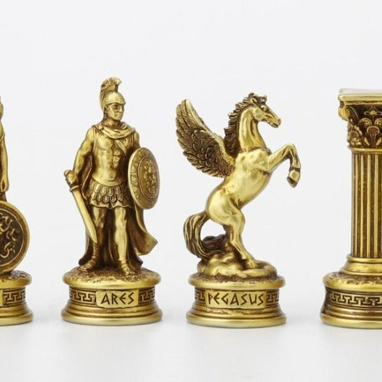 Mythological Chess Set: Ancient Greek Sculpture Design, Large Chessboard
