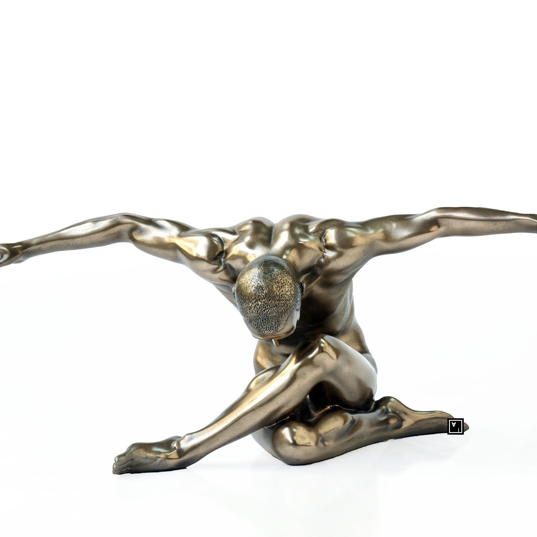 Male Nude Arms Outstretched Sculpture, Arm Stretching Man Bronzed Statue