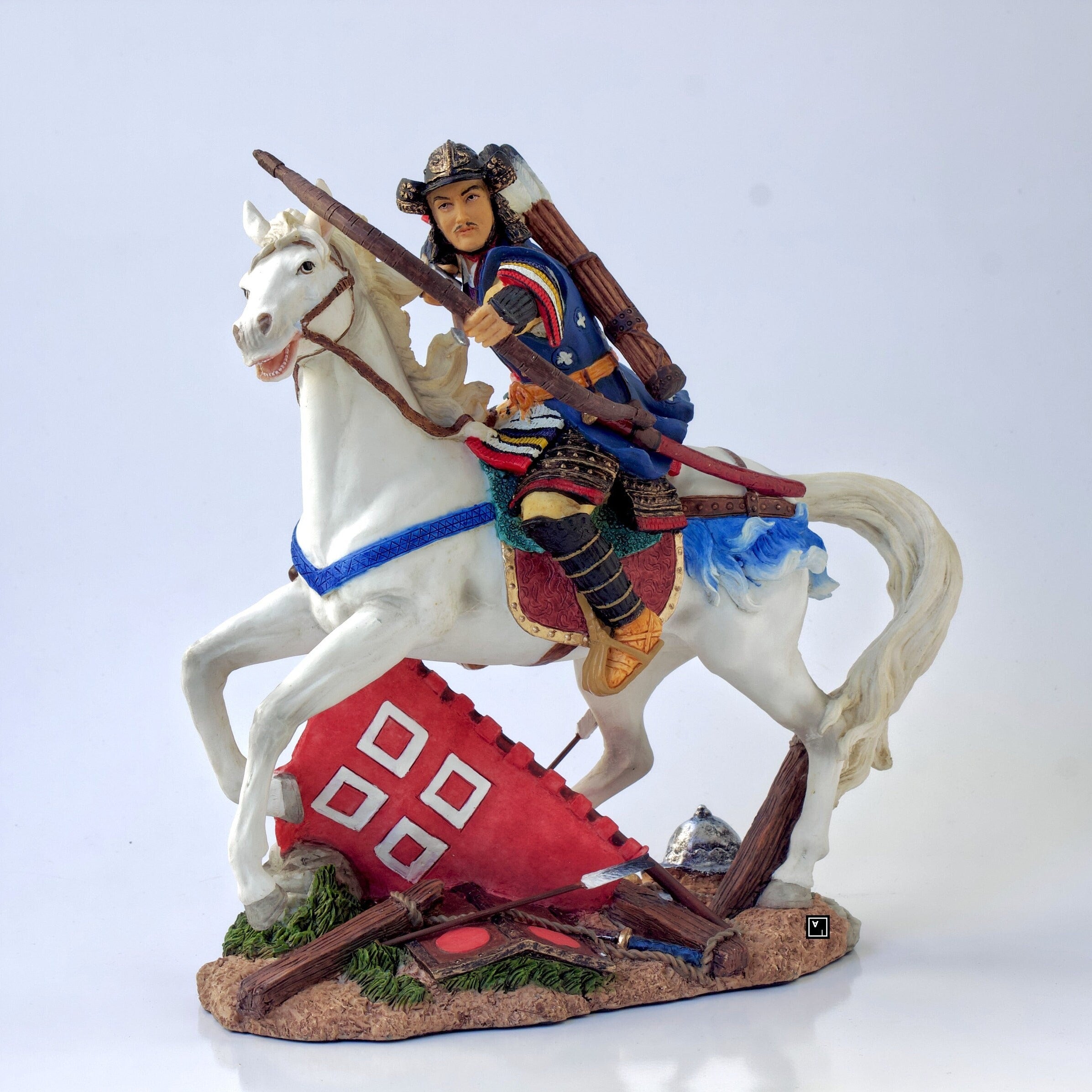 Samurai Archer on Horse Statue: Veronese Design Cold Cast Resin