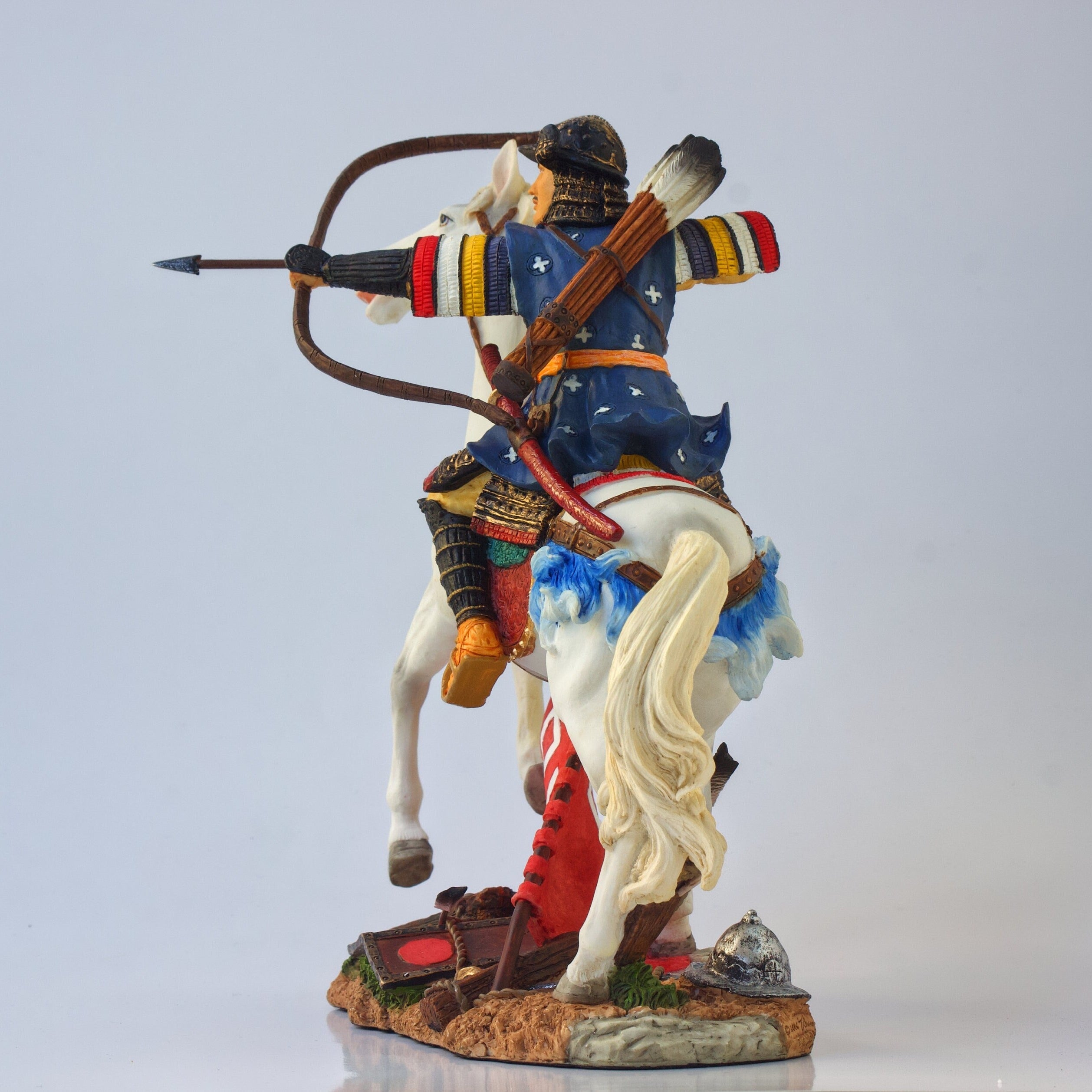 Samurai Archer on Horse Statue: Veronese Design Cold Cast Resin