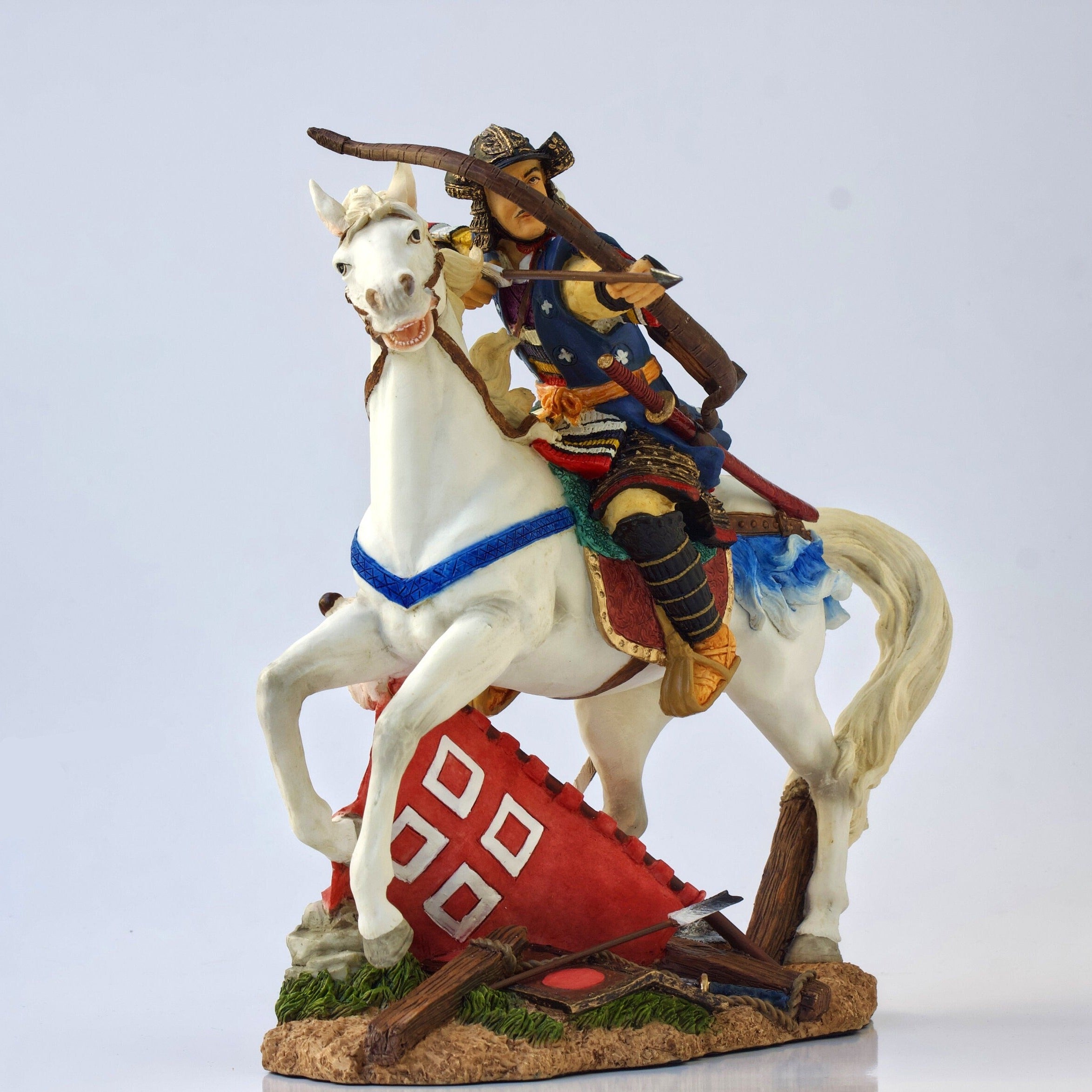 Samurai Archer on Horse Statue: Veronese Design Cold Cast Resin