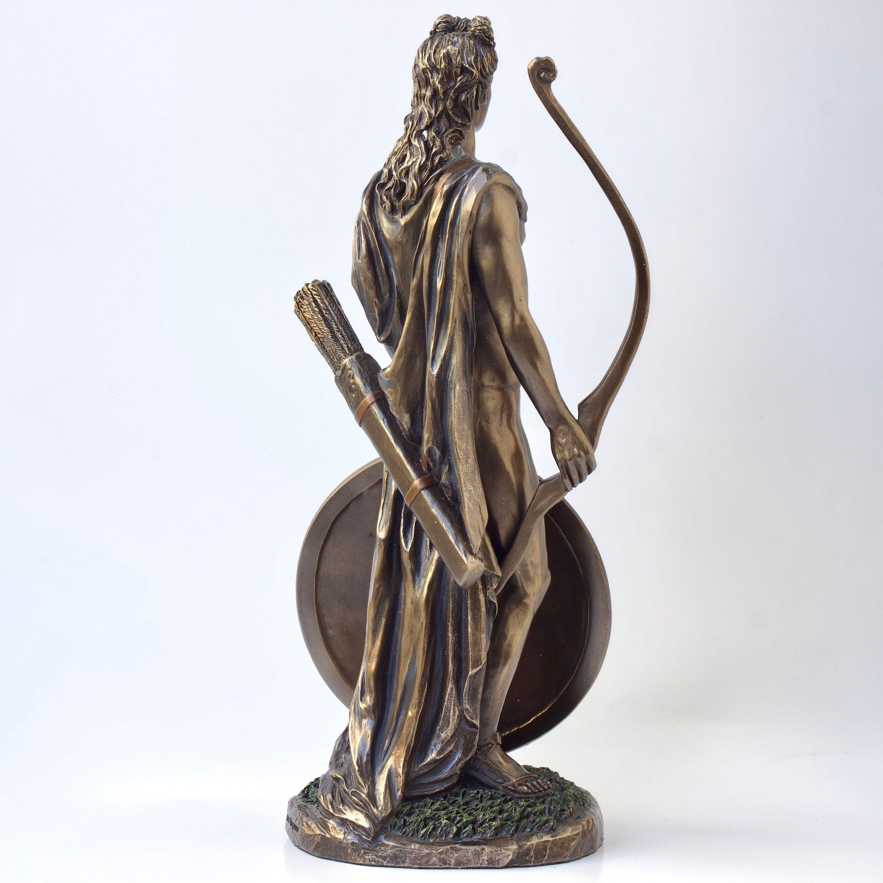 Apollo Roman Greek God with Shield and Bow Bronzed Statue Figurine